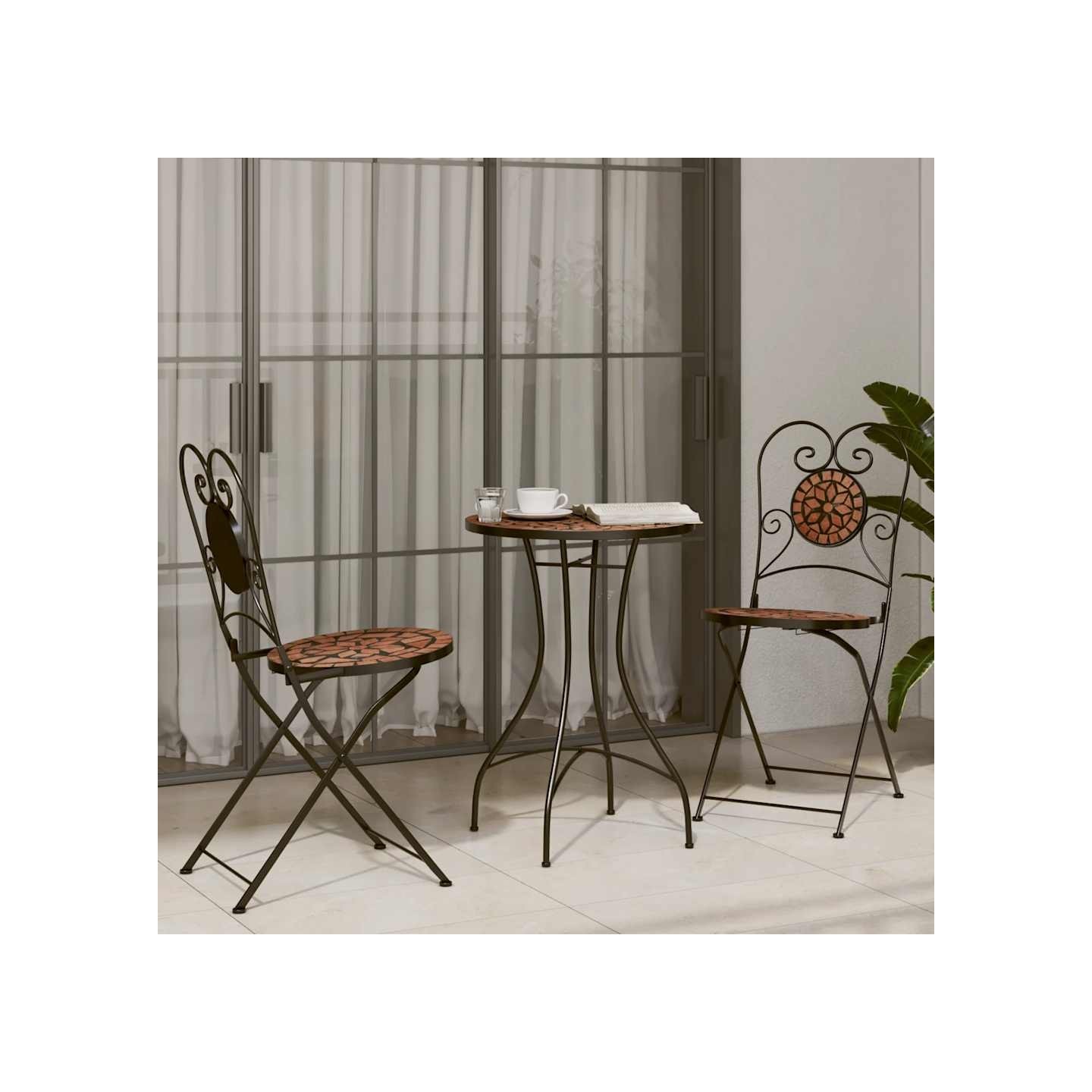 Ensemble de bistro mosaïque terre cuite fer et céramique