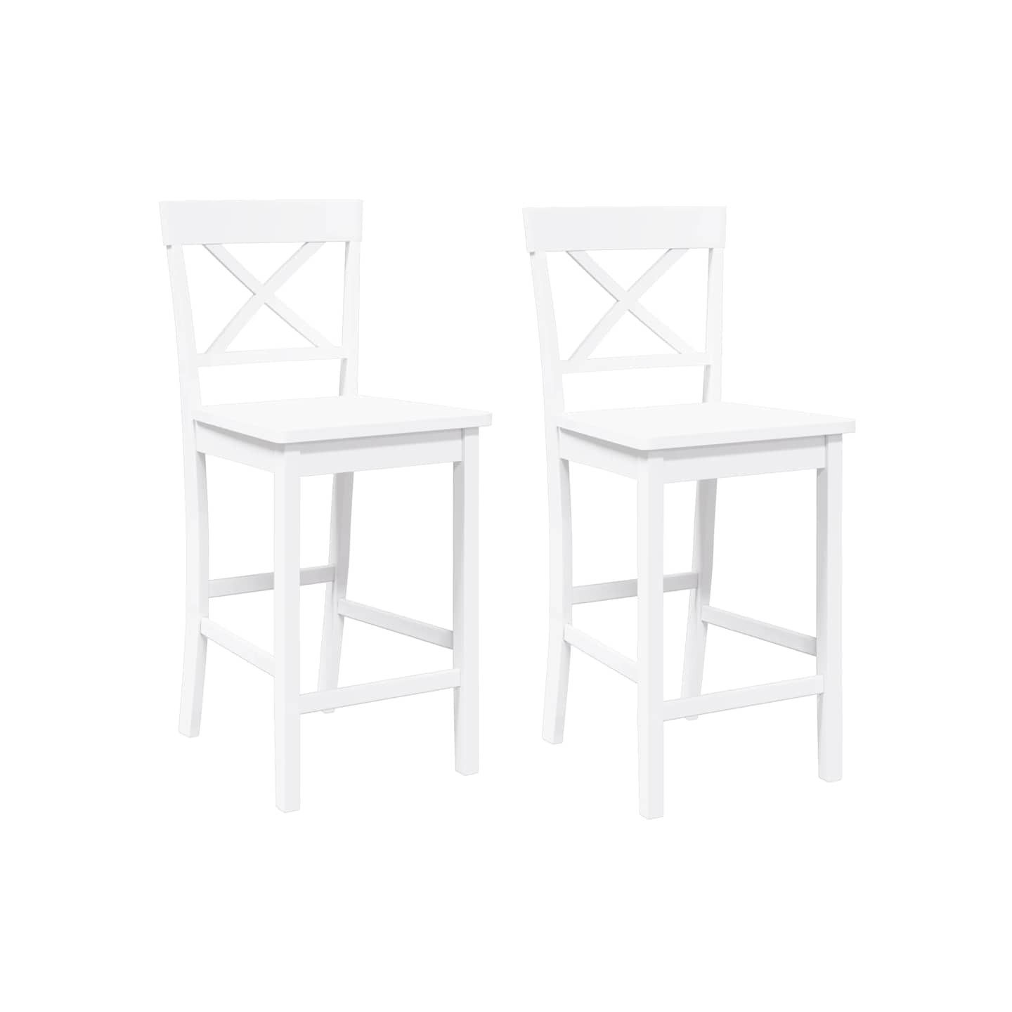 Tabourets de bar (lot de 2) en bois massif blanc et caoutchouc