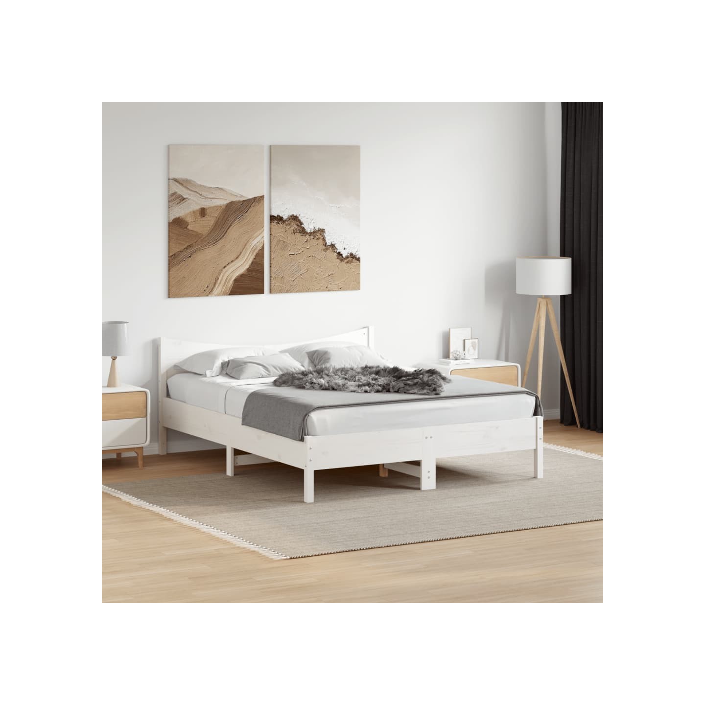Cadre de lit sans matelas blanc 160x200 cm bois de pin massif