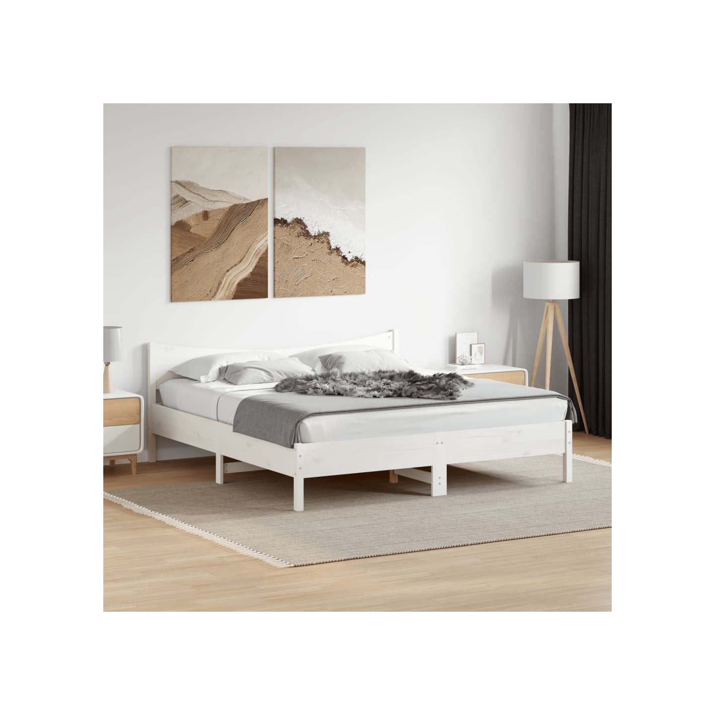 Cadre de lit sans matelas blanc 200x200 cm bois massif de pin