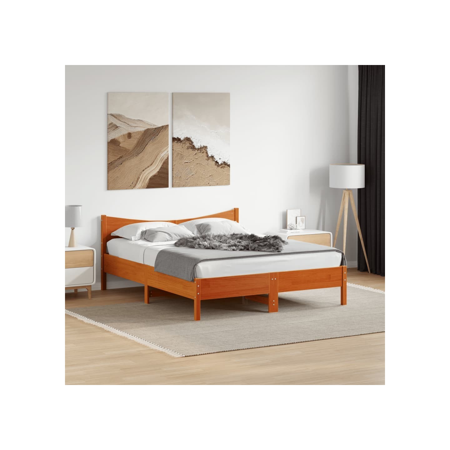 Cadre de lit sans matelas cire marron 160x200cm bois pin massif