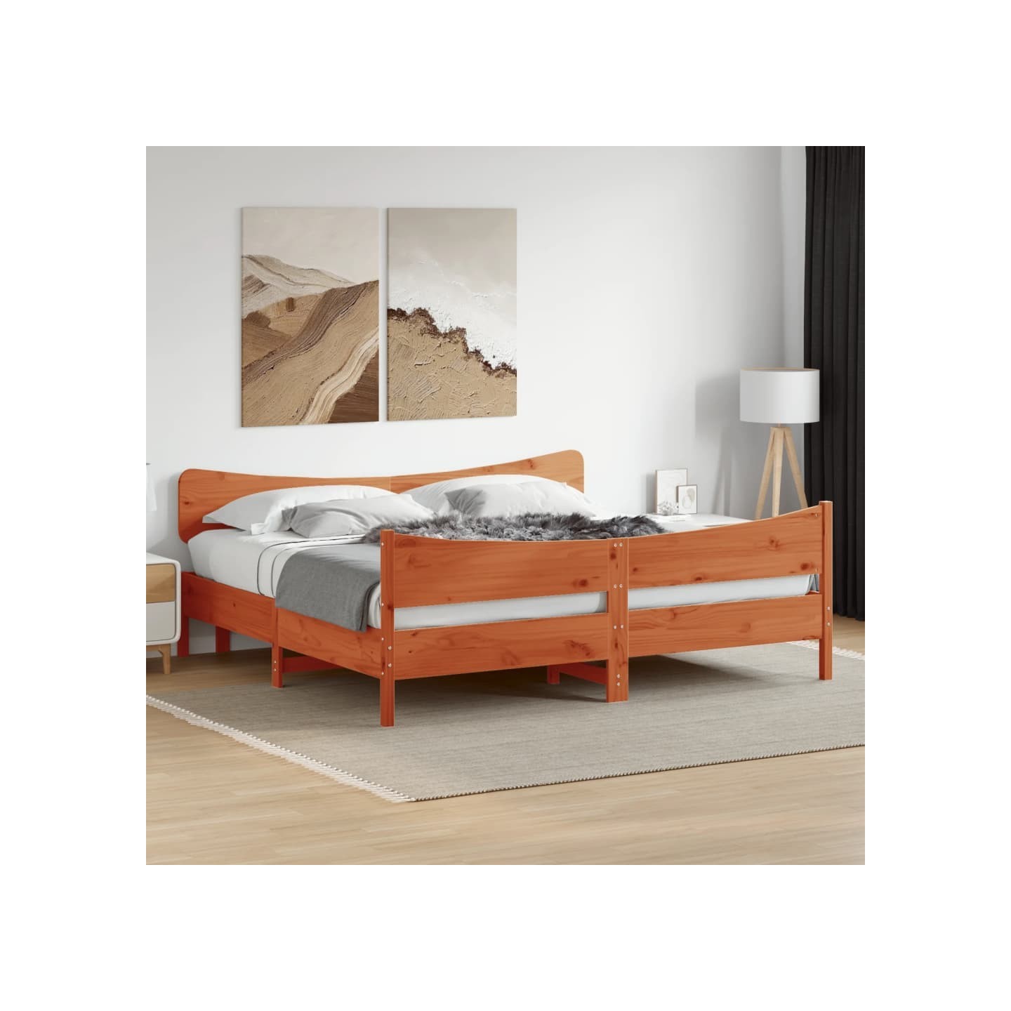 Cadre de lit sans matelas cire marron 180x200cm bois pin massif