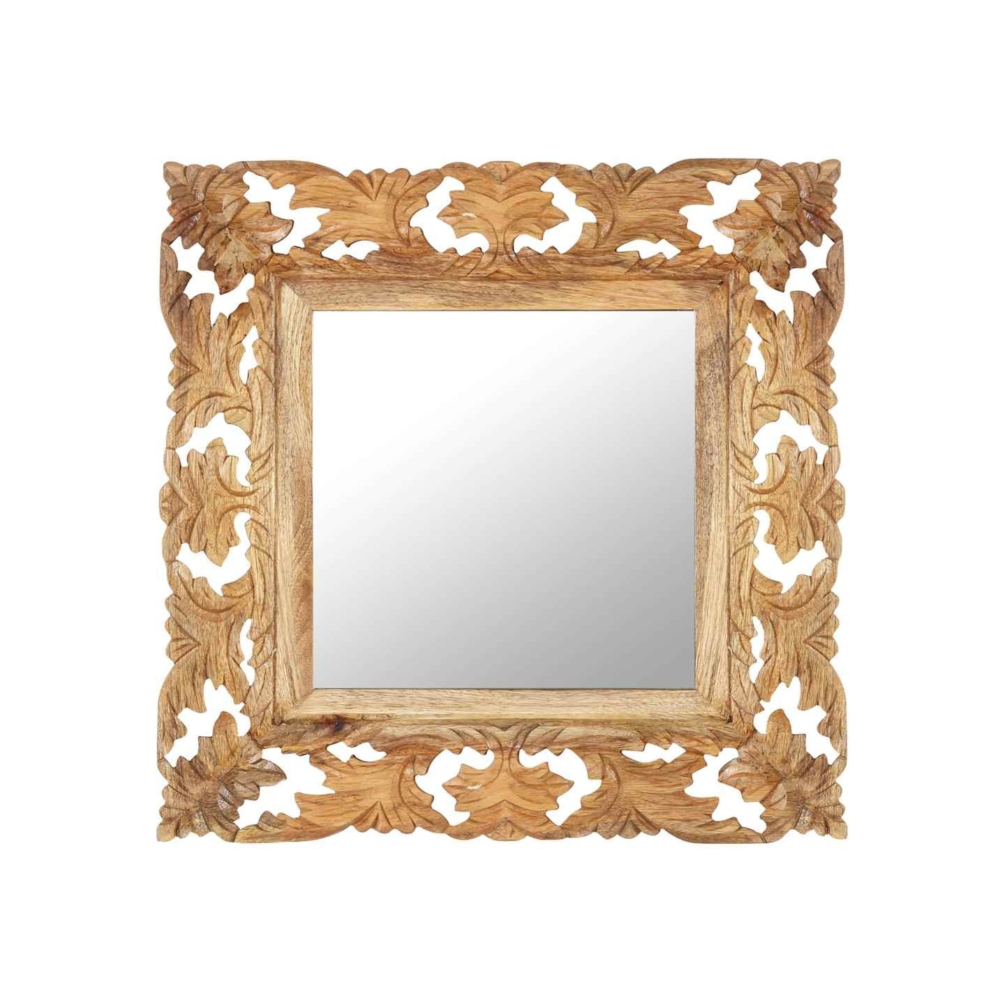 Miroir sculpté à la main Marron 50x50cm Bois de manguier massif