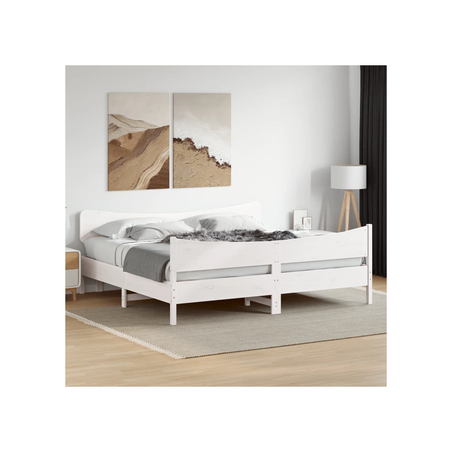 Cadre de lit sans matelas blanc 200x200 cm bois massif de pin