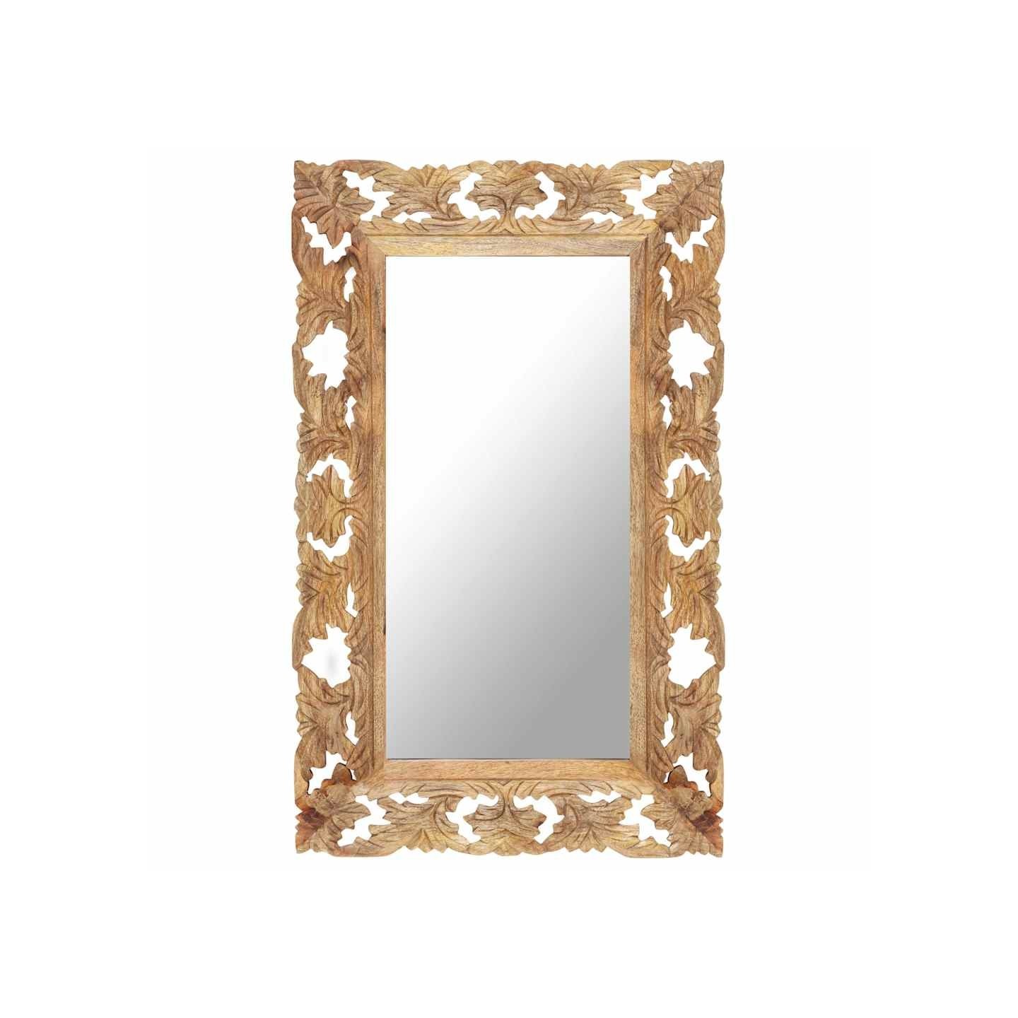 Miroir sculpté à la main Marron 80x50cm Bois de manguier massif