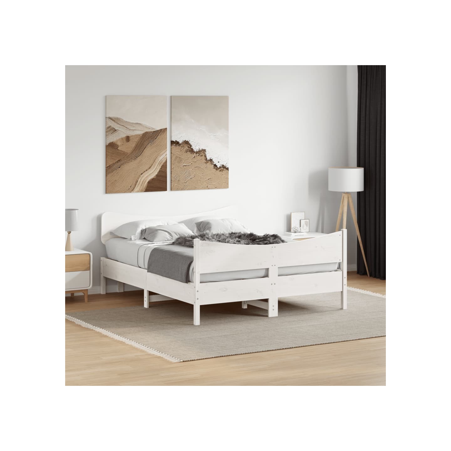 Cadre de lit sans matelas blanc 150x200 cm bois de pin massif