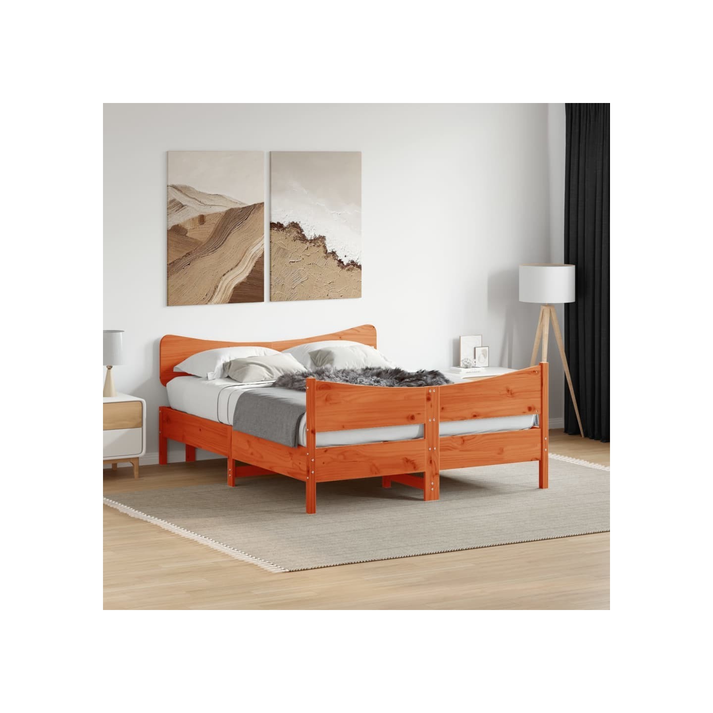 Cadre de lit sans matelas cire marron 140x200cm bois pin massif
