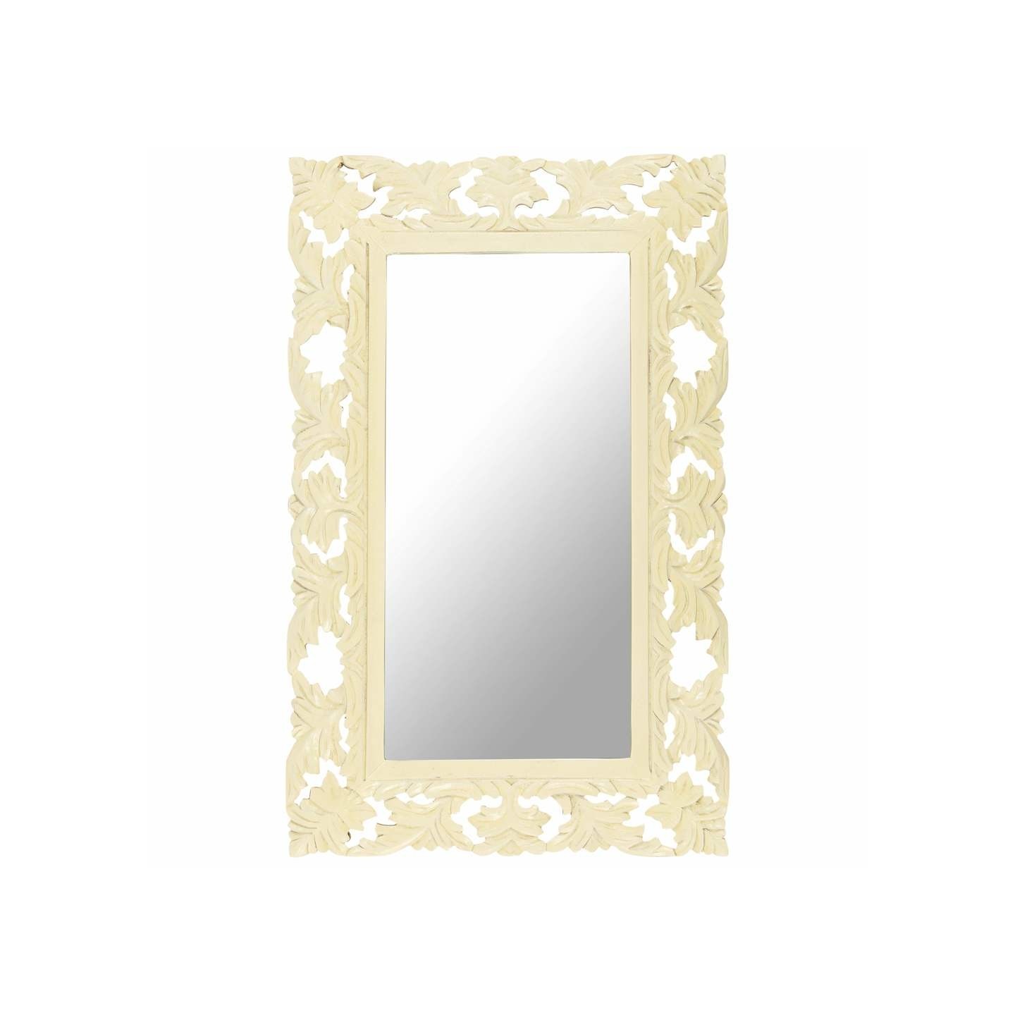 Miroir sculpté à la main Blanc 80x50 cm Bois de manguier massif
