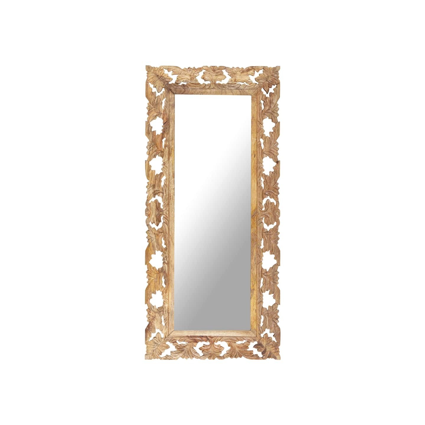 Miroir sculpté à la main Marron 110x50 cm Bois de manguier