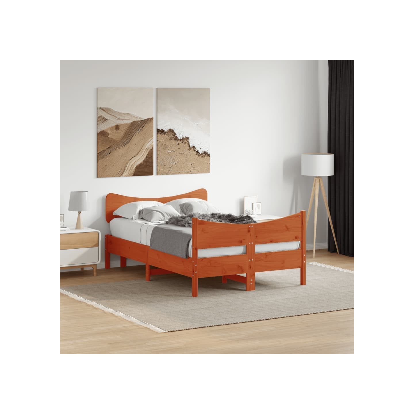 Cadre de lit sans matelas cire marron 120x190cm bois pin massif
