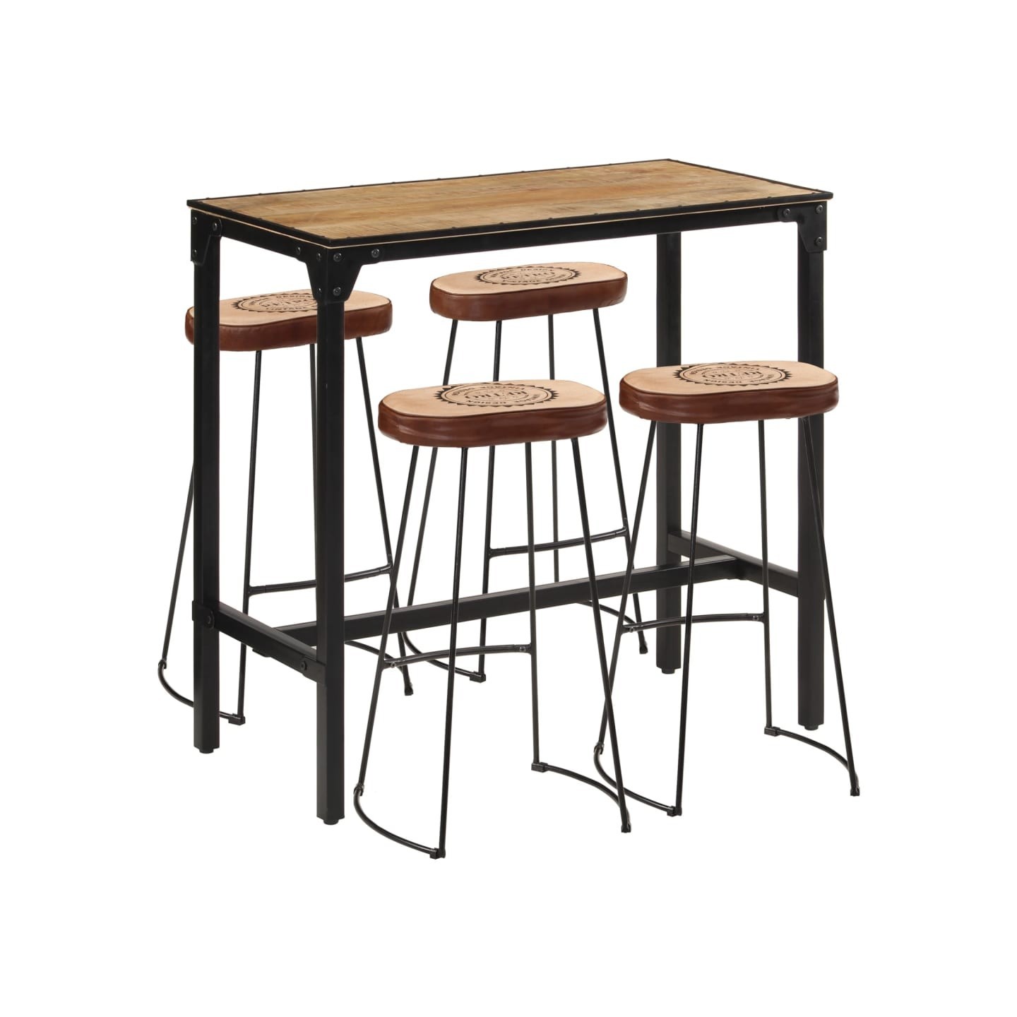 Ensemble de bar 5 pcs bois de manguier brut massif et métal