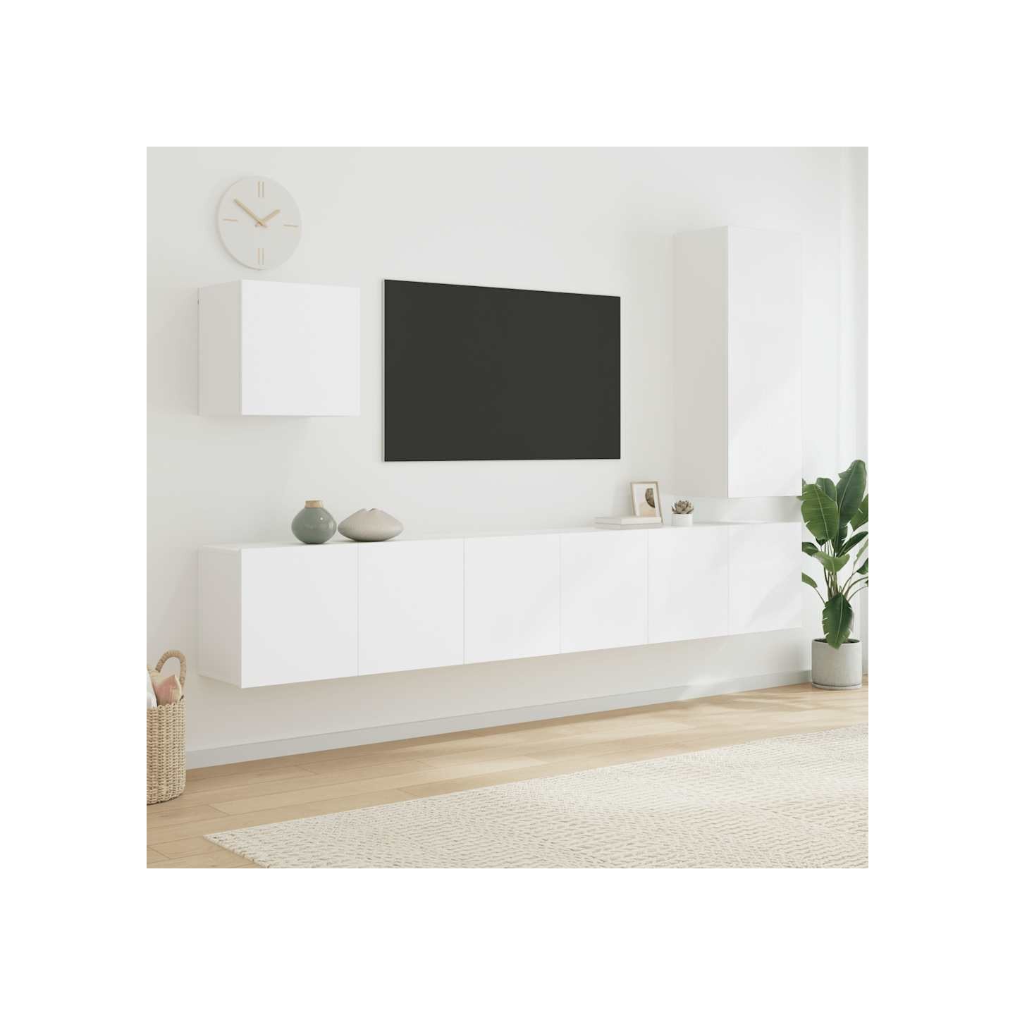 Unités murales TV 5 pcs blanc bois d'ingénierie