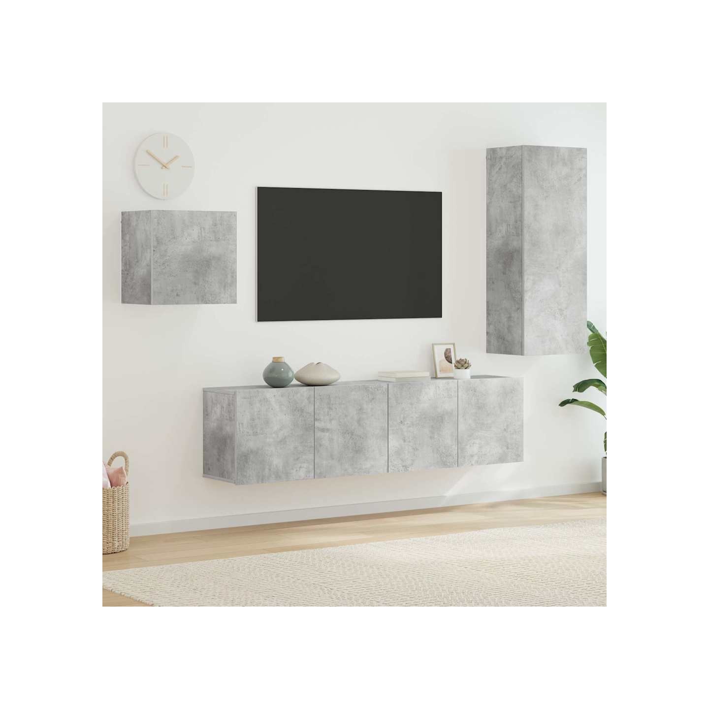 Unités murales TV 4 pcs gris béton bois d'ingénierie