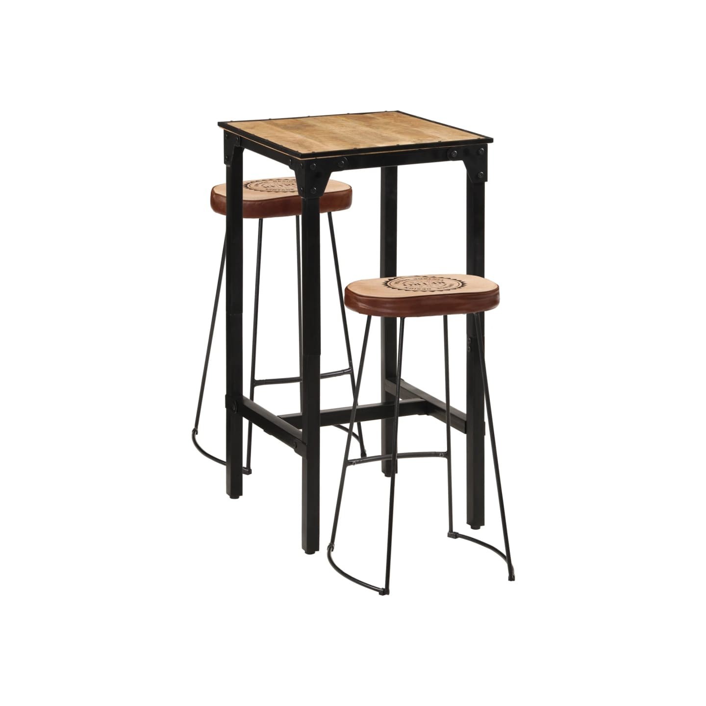 Ensemble de bar 3 pcs bois de manguier brut massif et métal