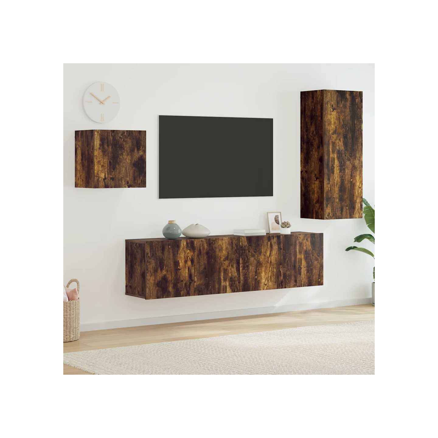 Unités murales TV 4 pcs chêne fumé bois d'ingénierie