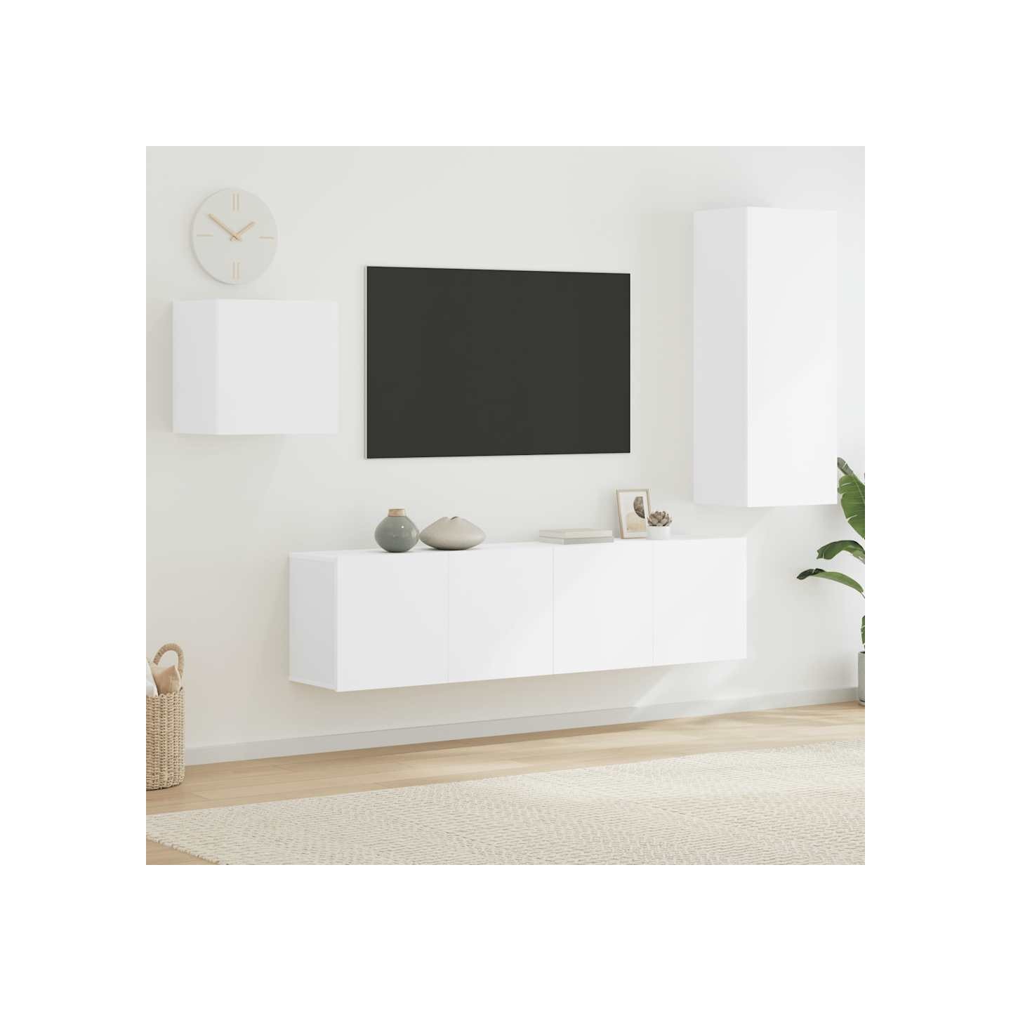 Unités murales TV 4 pcs blanc bois d'ingénierie