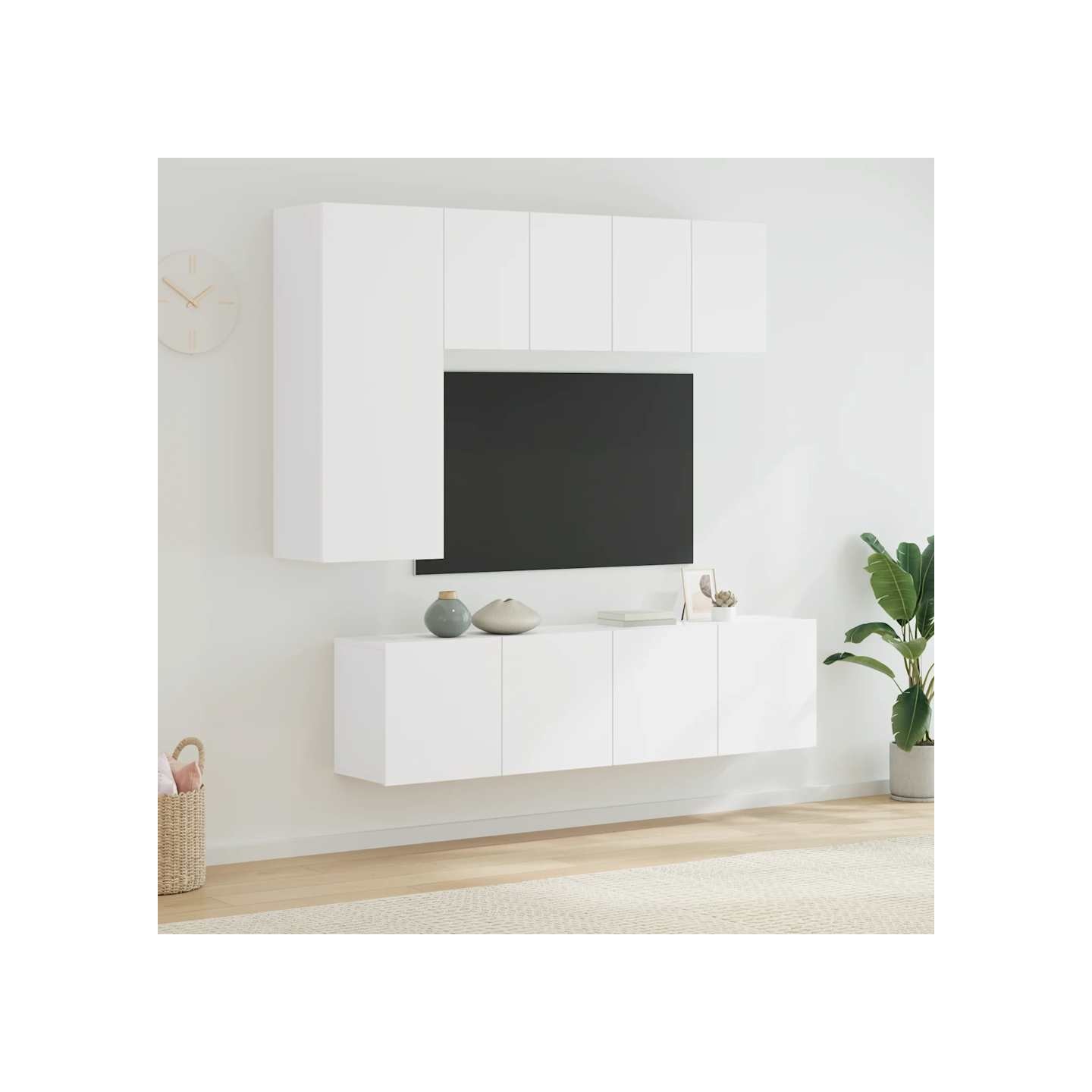 Unités murales TV 5 pcs blanc bois d'ingénierie