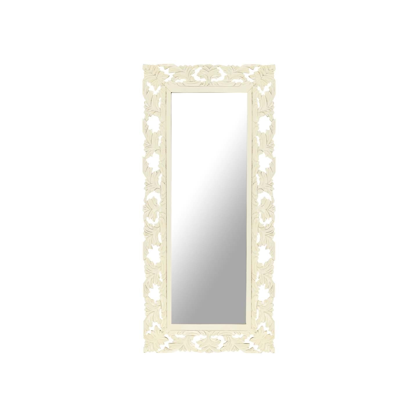Miroir sculpté à la main Blanc 110x50cm Bois de manguier massif