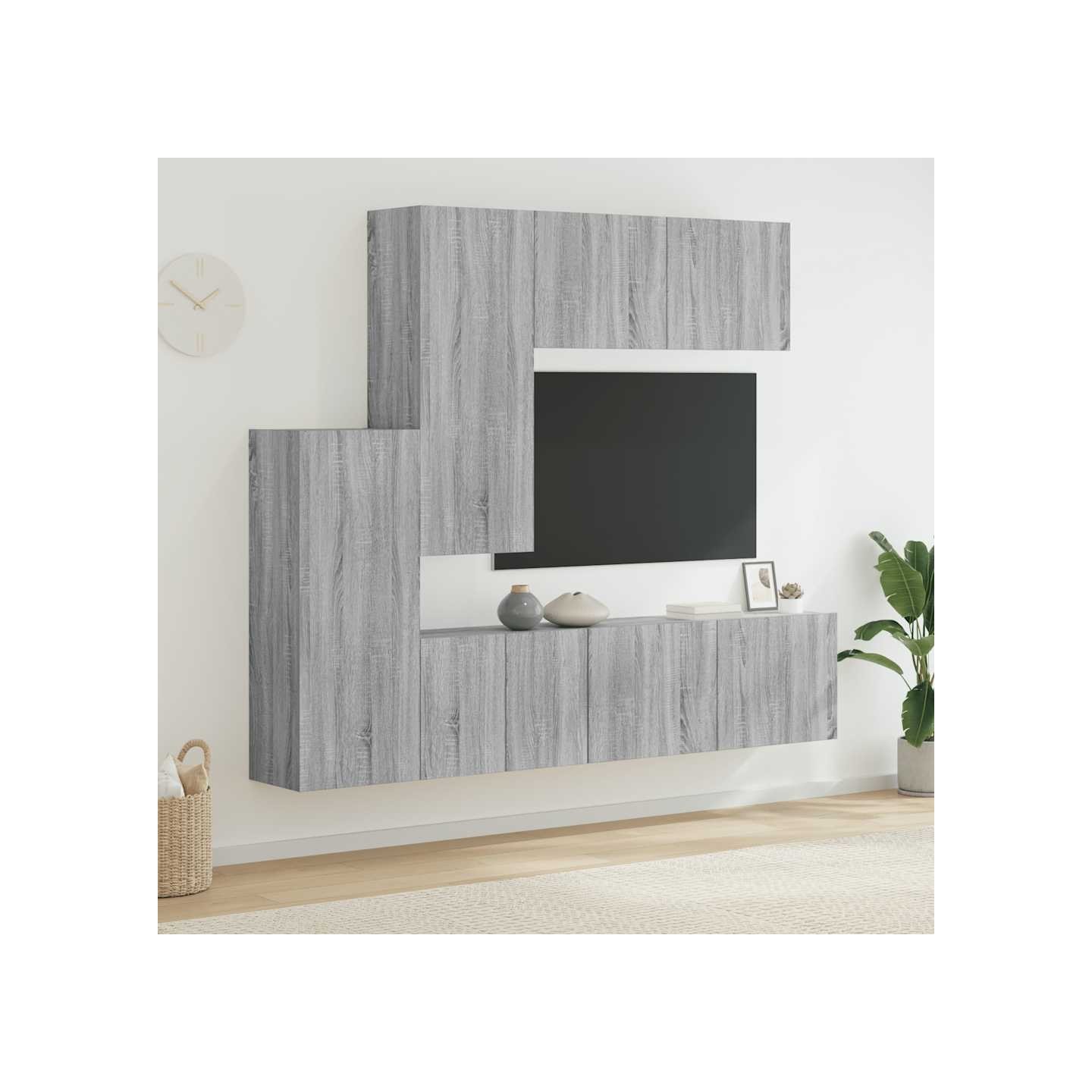 Unités murales TV 5 pcs sonoma gris bois d'ingénierie