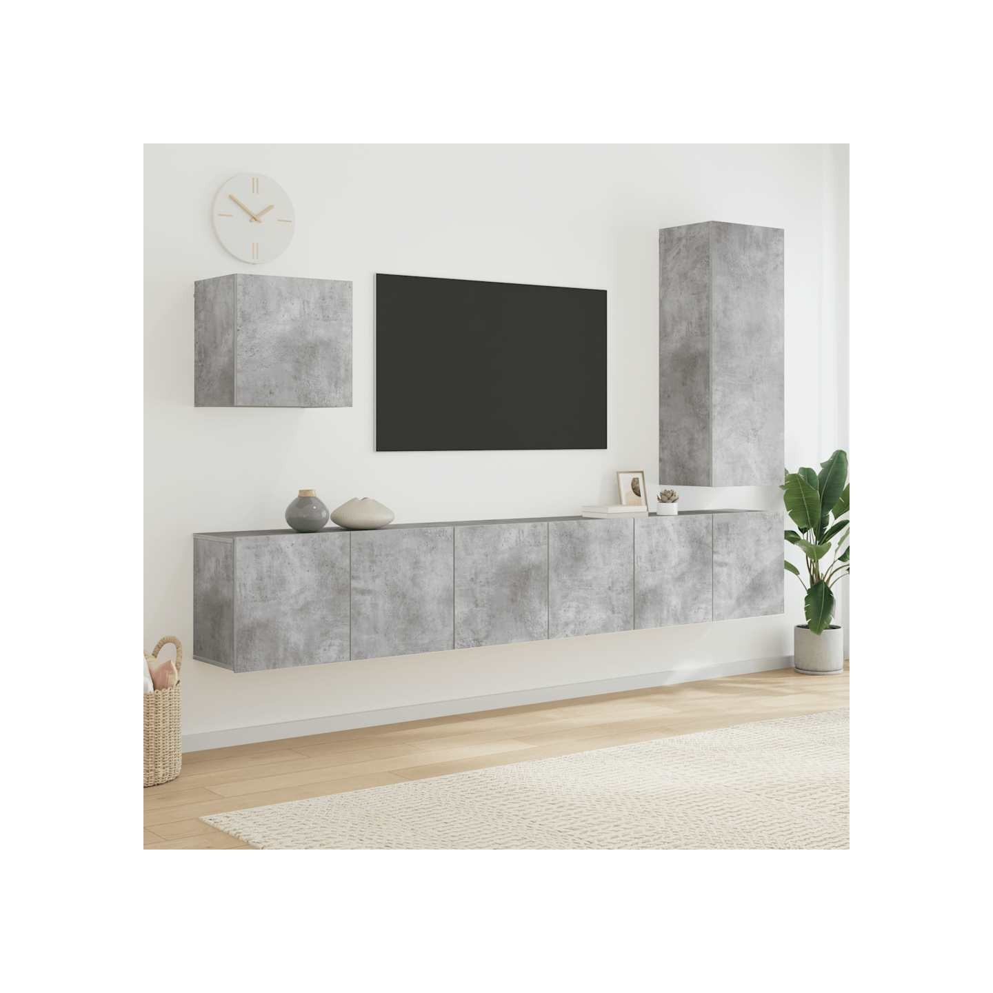 Unités murales TV 5 pcs gris béton bois d'ingénierie