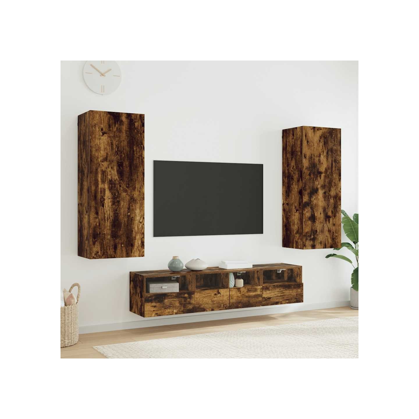 Unités murales TV 5 pcs chêne fumé bois d'ingénierie