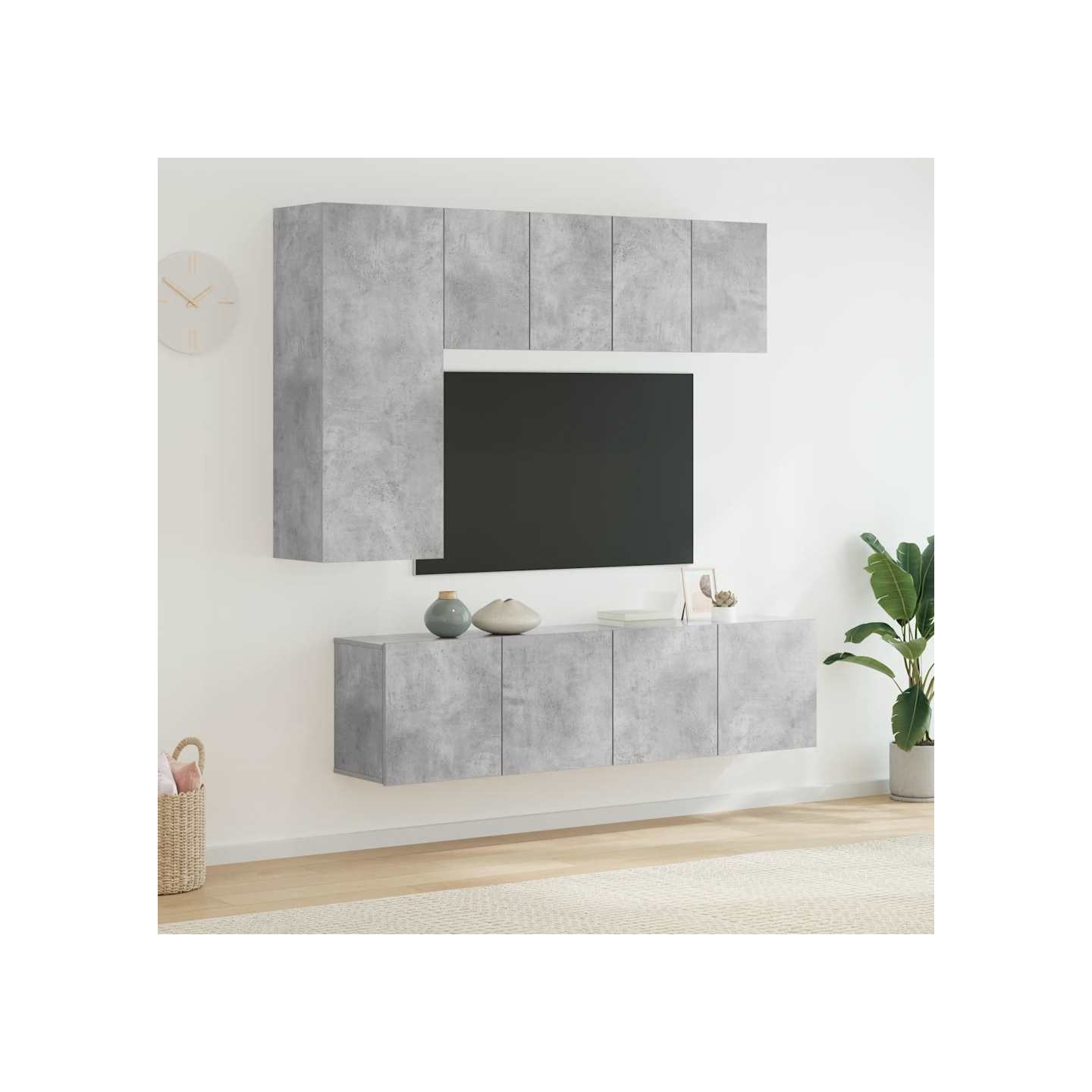 Unités murales TV 5 pcs gris béton bois d'ingénierie