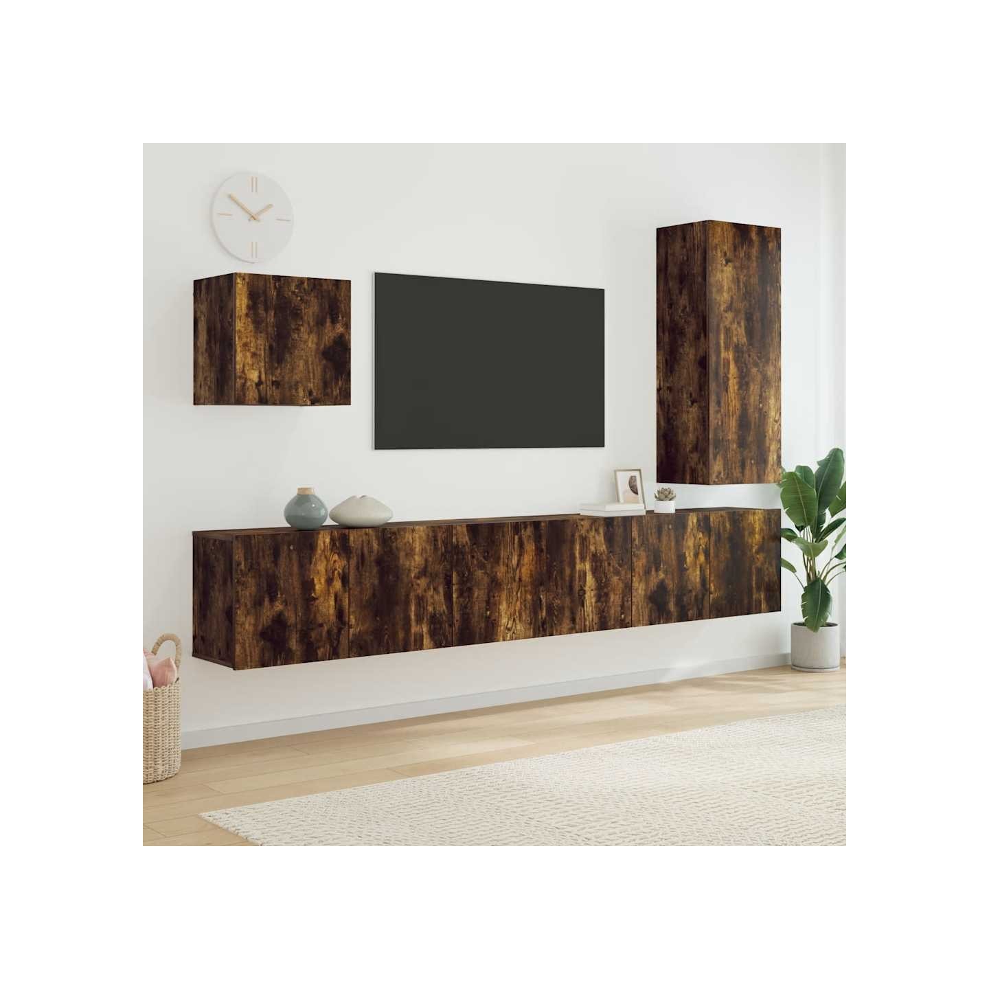 Unités murales TV 5 pcs chêne fumé bois d'ingénierie