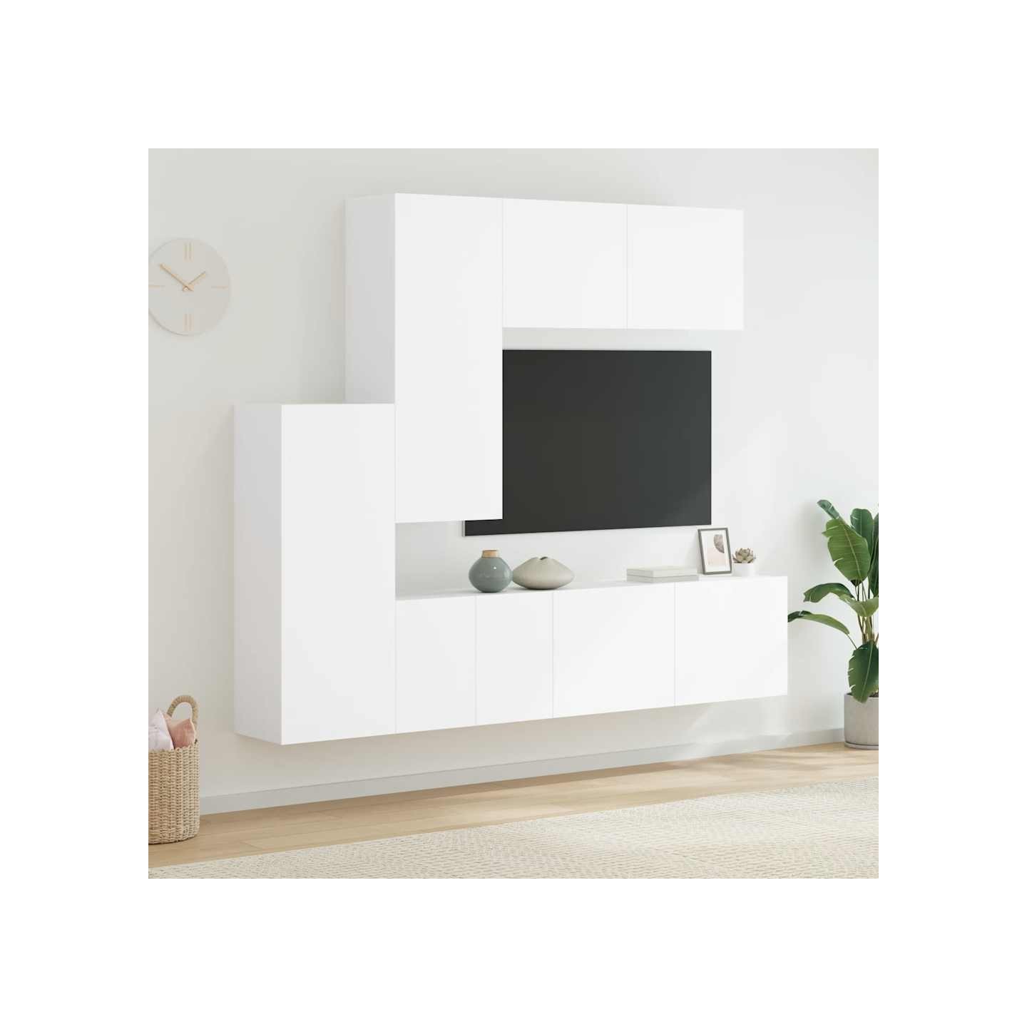 Unités murales TV 5 pcs blanc bois d'ingénierie