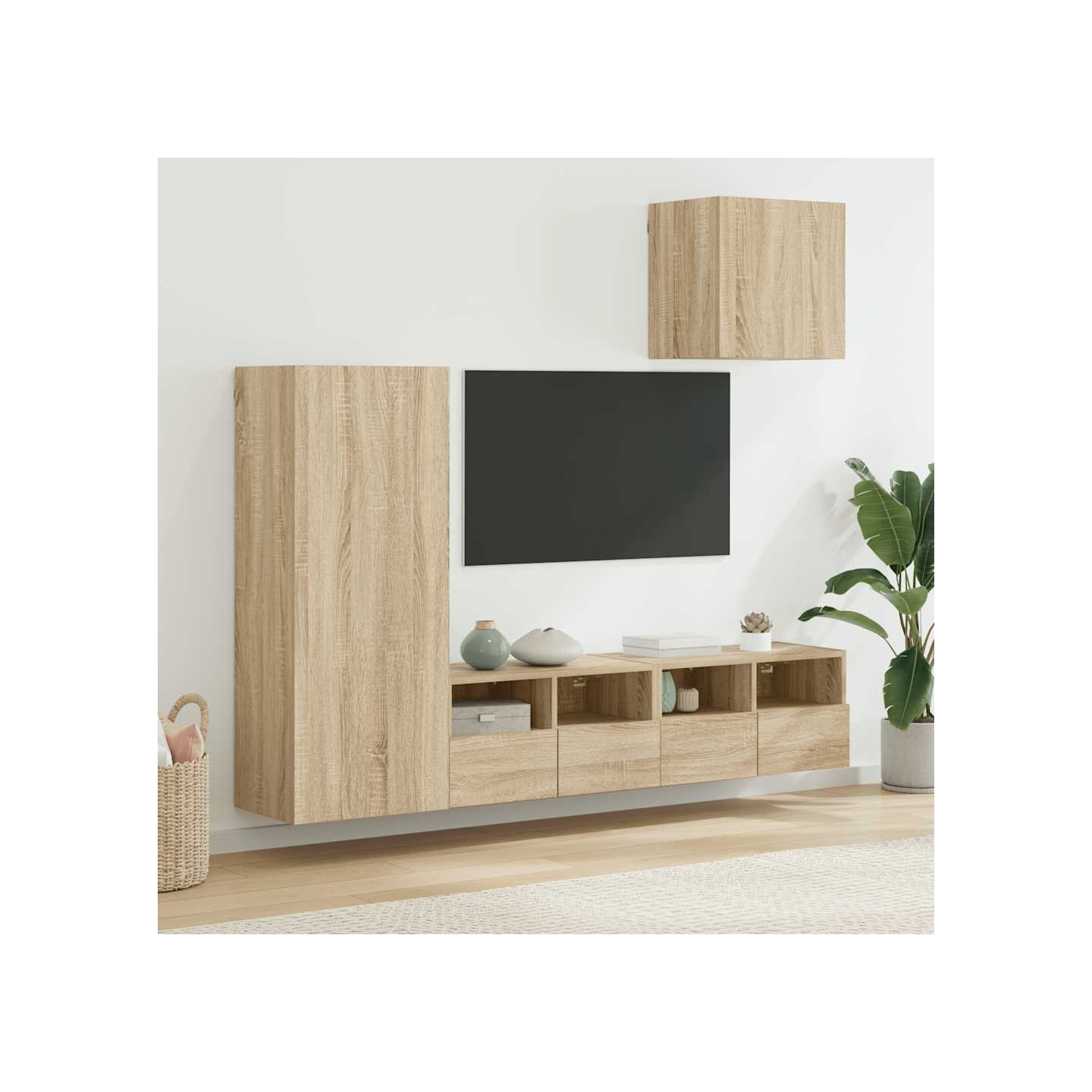 Unités murales TV 4 pcs chêne sonoma bois d'ingénierie