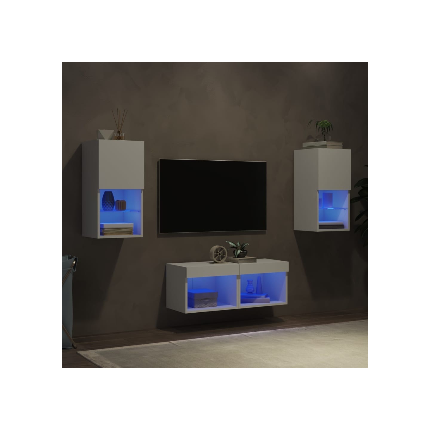 Meuble TV muraux 4 pcs avec lumières LED blanc