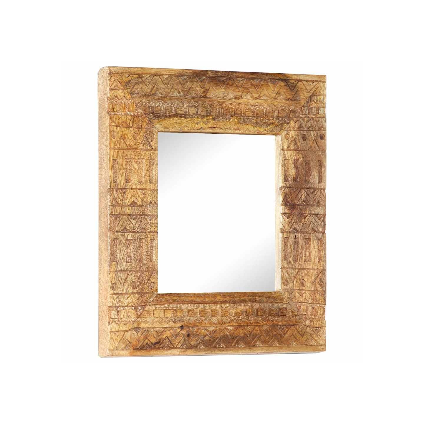 Miroir sculpté à la main 50x50x2,5 cm bois de manguier solide