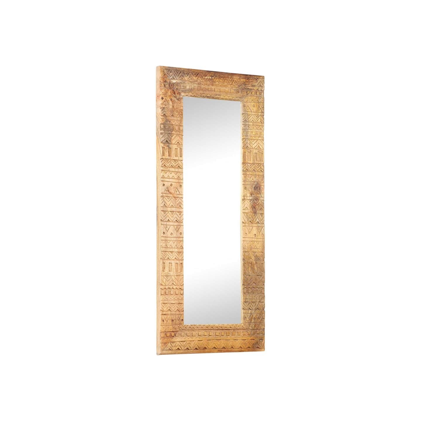 Miroir sculpté à la main 110x50x2,5 cm bois de manguier solide