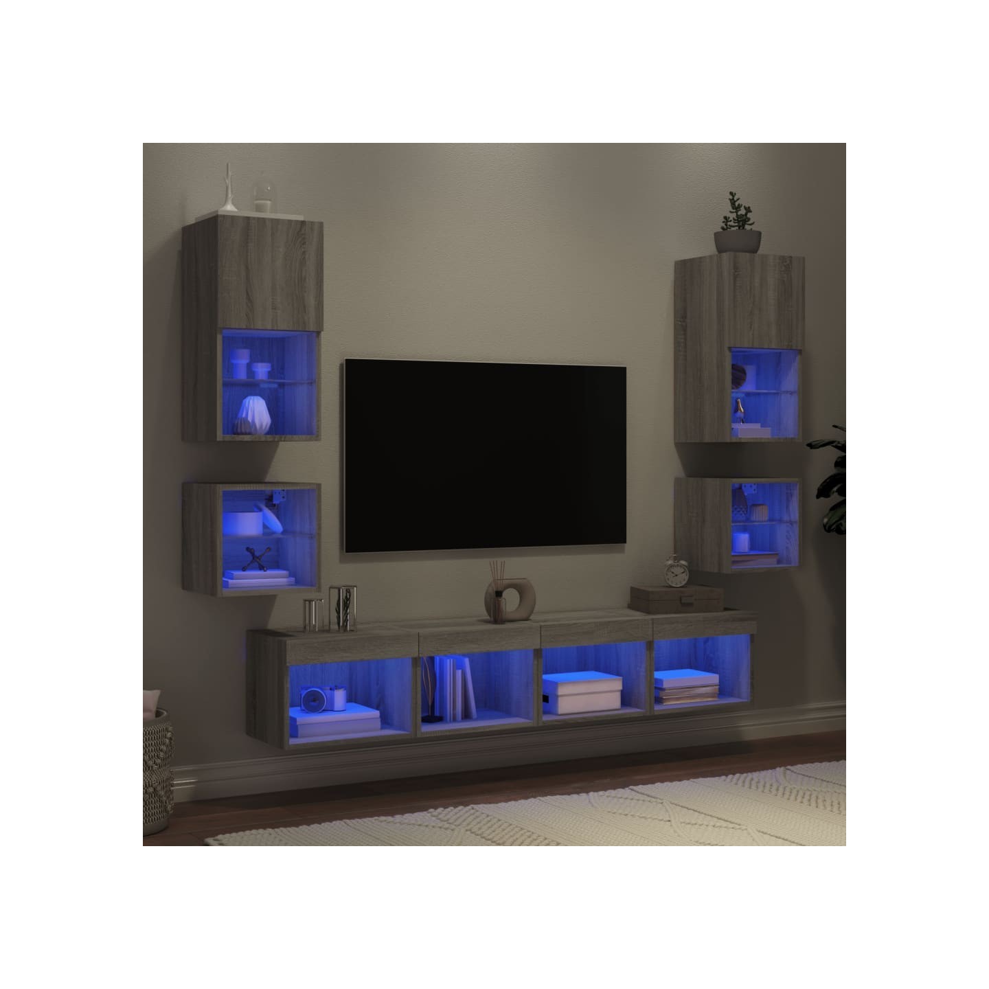 Unités murales TV avec LED 8 pcs gris sonoma bois d'ingénierie