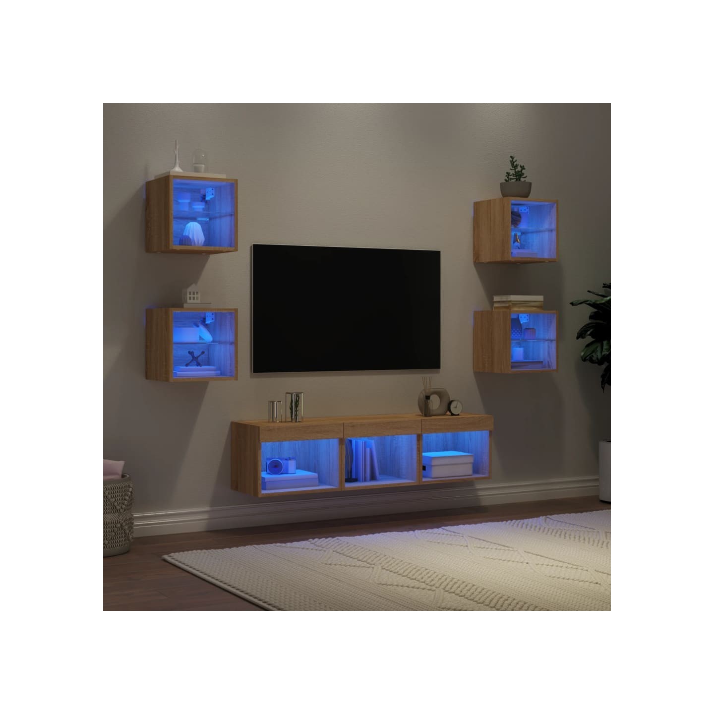 Unités murales TV avec LED 7 pcs chêne sonoma bois d'ingénierie