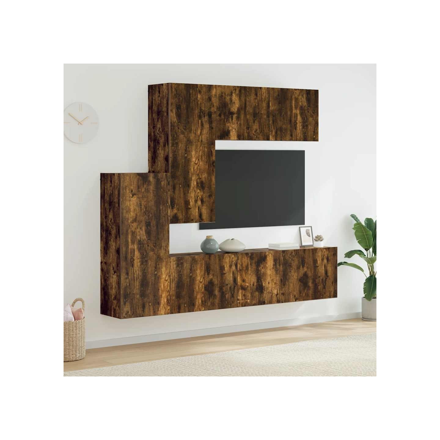 Unités murales TV 5 pcs chêne fumé bois d'ingénierie