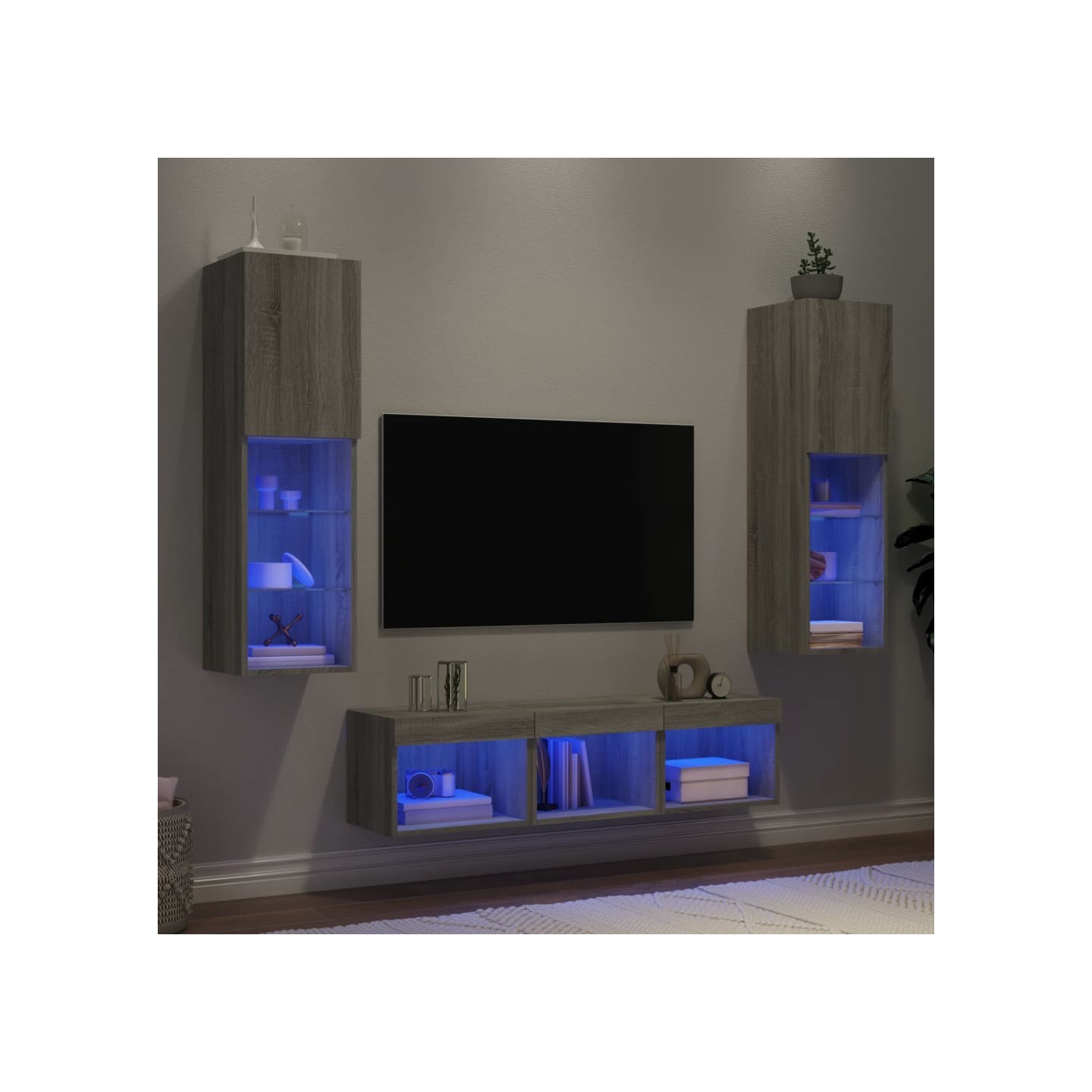 Unités murales TV avec LED 5 pcs gris sonoma bois d'ingénierie