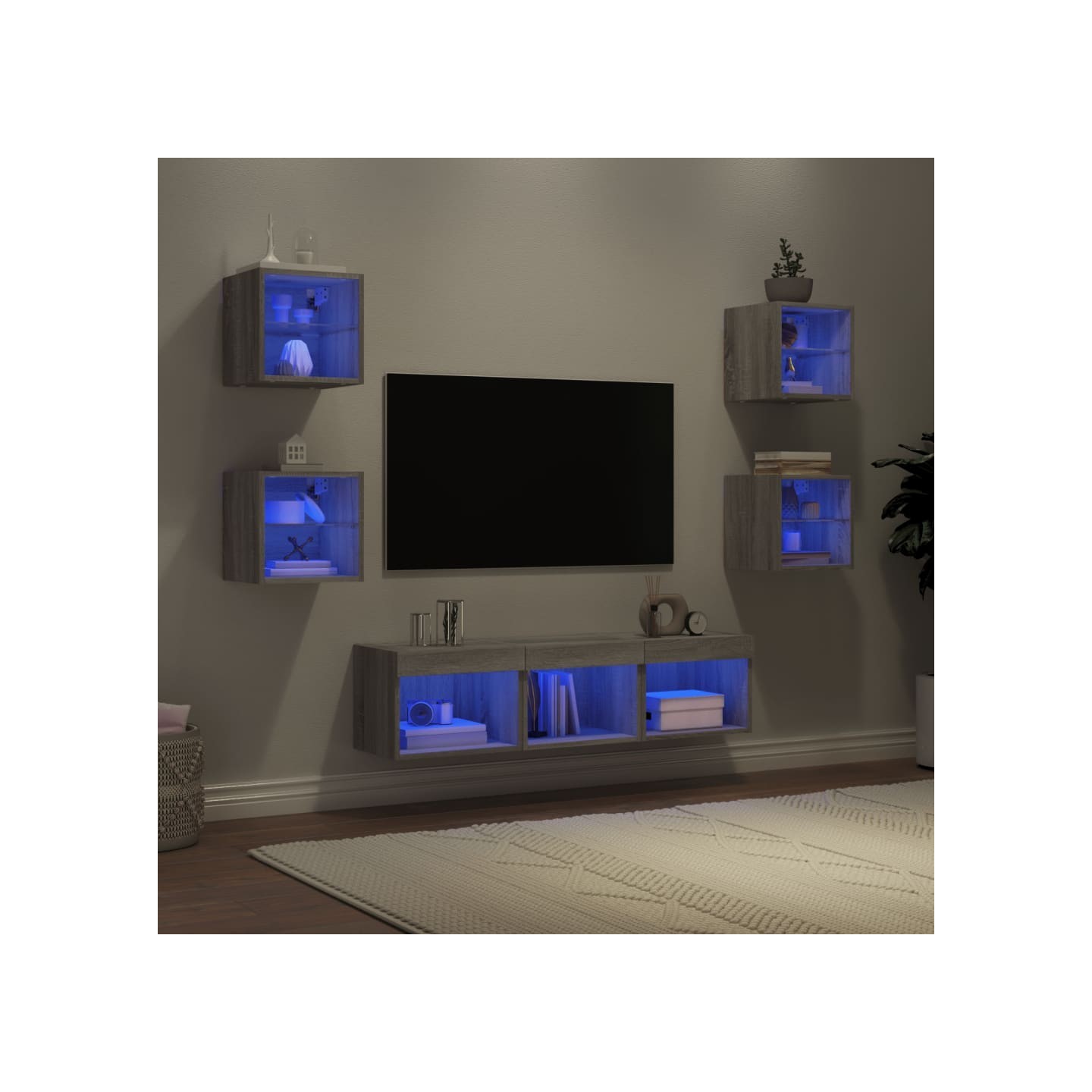 Unités murales TV avec LED 7 pcs gris sonoma bois d'ingénierie