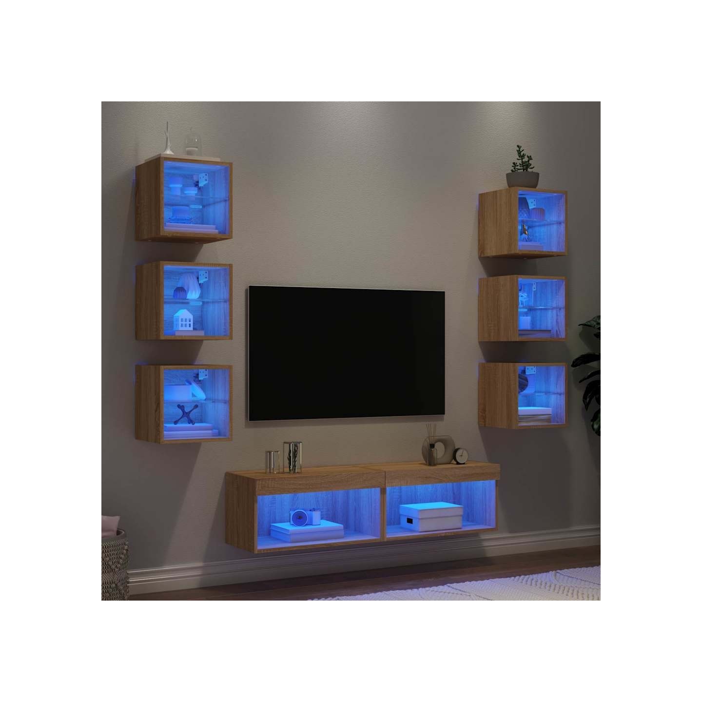 Unités murales TV avec LED 8 pcs chêne sonoma bois d'ingénierie