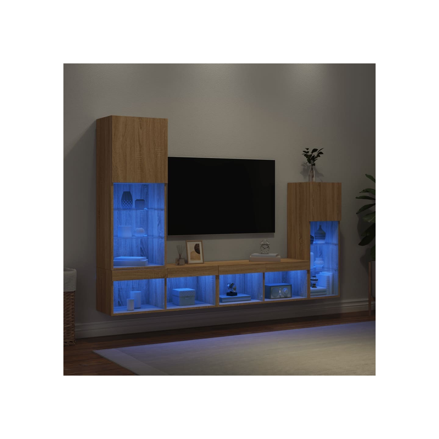 Unités murales TV avec LED 4 pcs chêne sonoma bois d'ingénierie