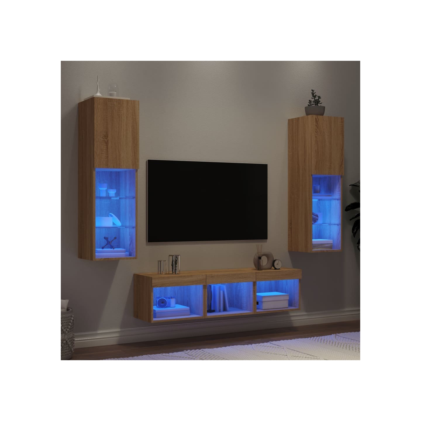 Unités murales TV avec LED 5 pcs chêne sonoma bois d'ingénierie