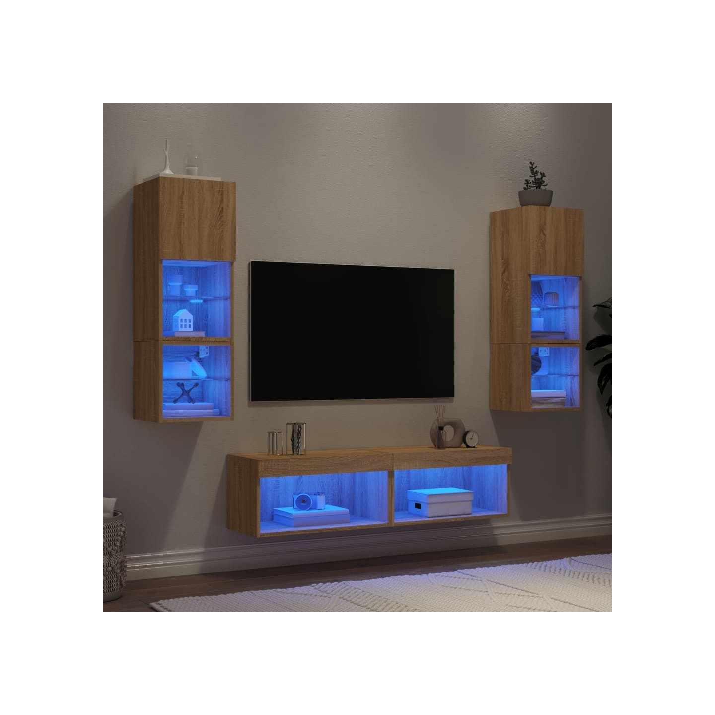 Unités murales TV avec LED 6 pcs chêne sonoma bois d'ingénierie