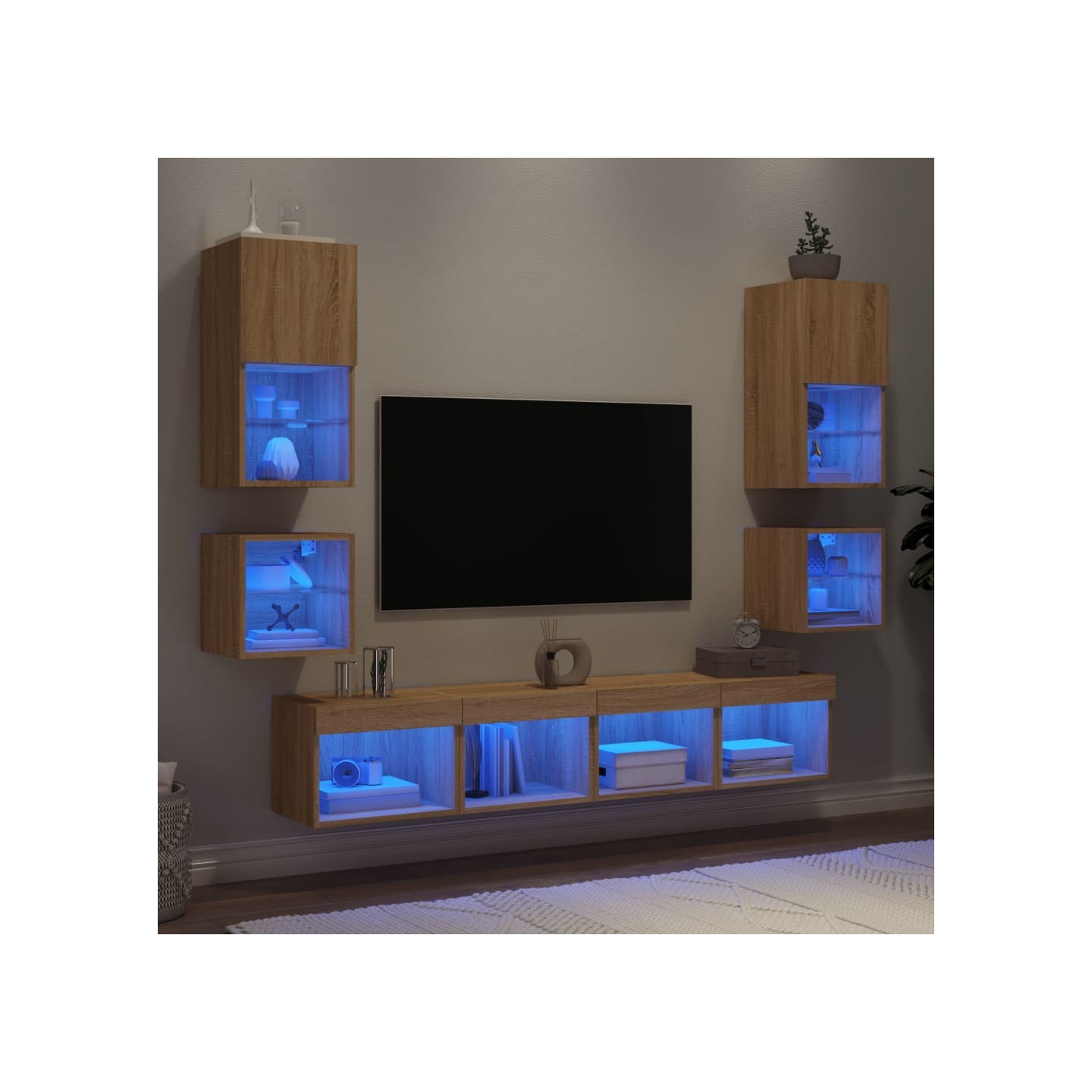 Unités murales TV avec LED 8 pcs chêne sonoma bois d'ingénierie