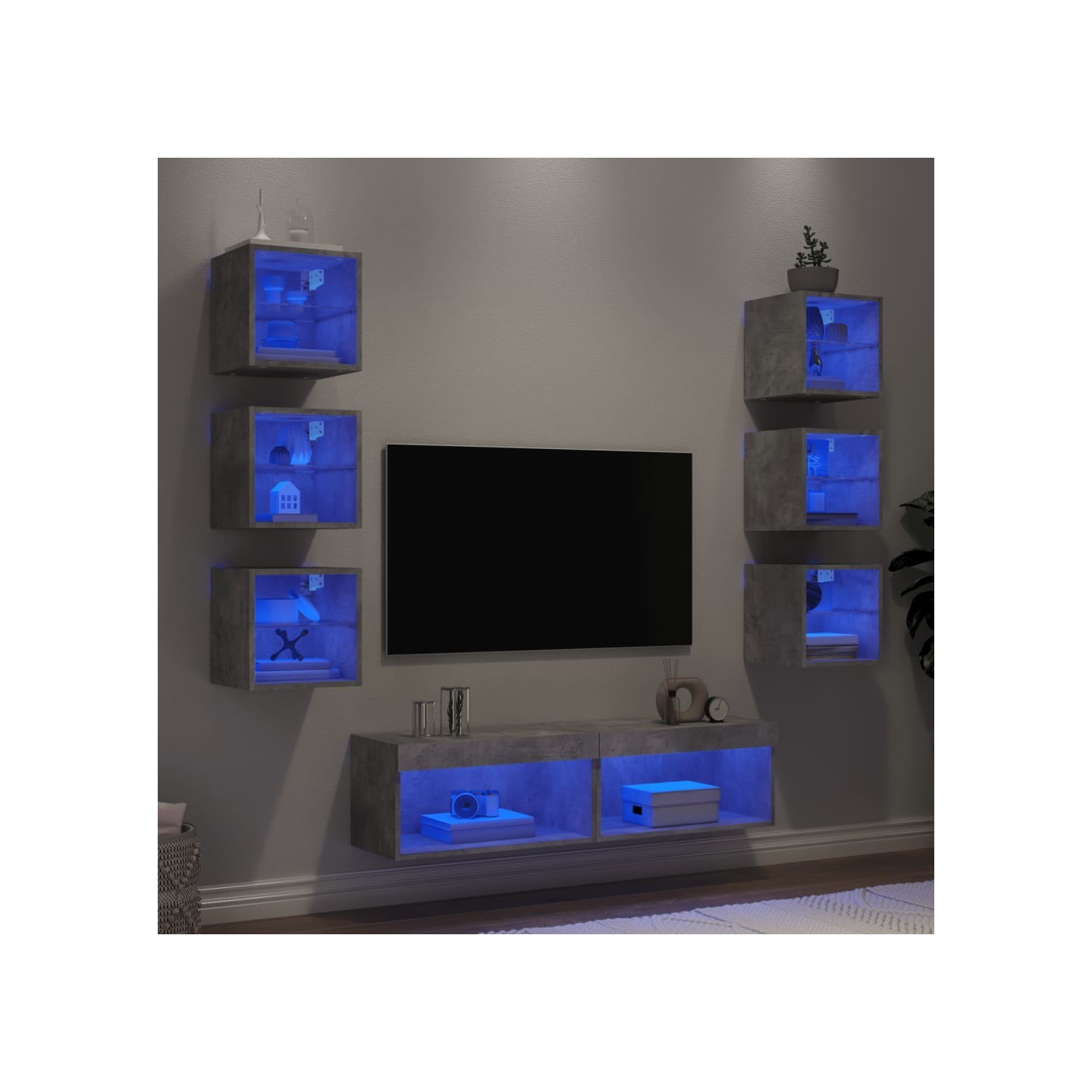 Unités murales TV avec LED 8 pcs gris béton bois d'ingénierie