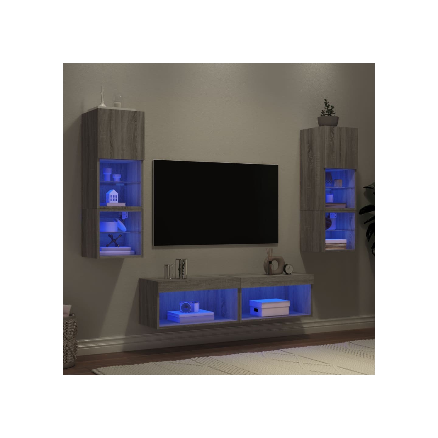 Unités murales TV avec LED 6 pcs gris sonoma bois d'ingénierie
