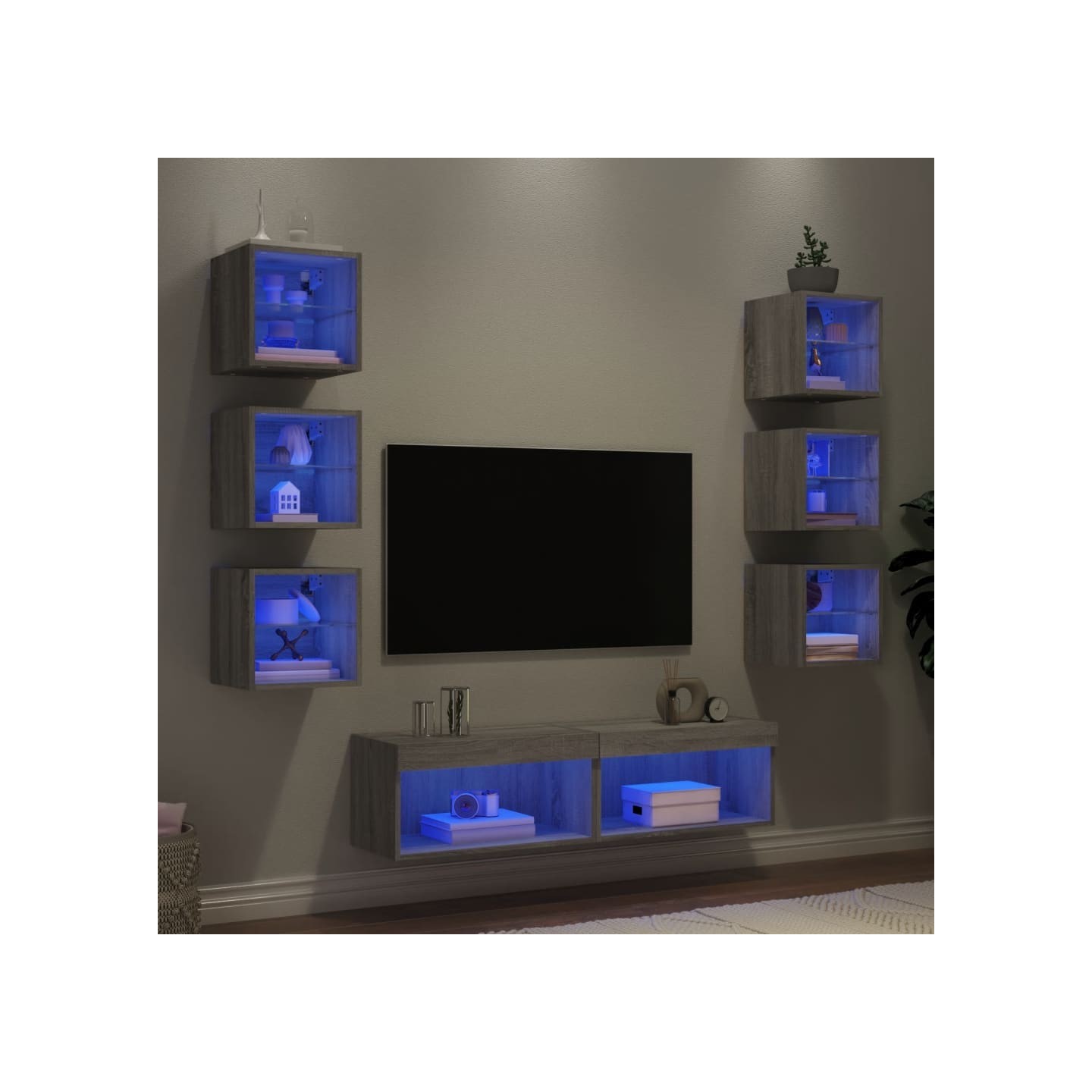 Unités murales TV avec LED 8 pcs gris sonoma bois d'ingénierie