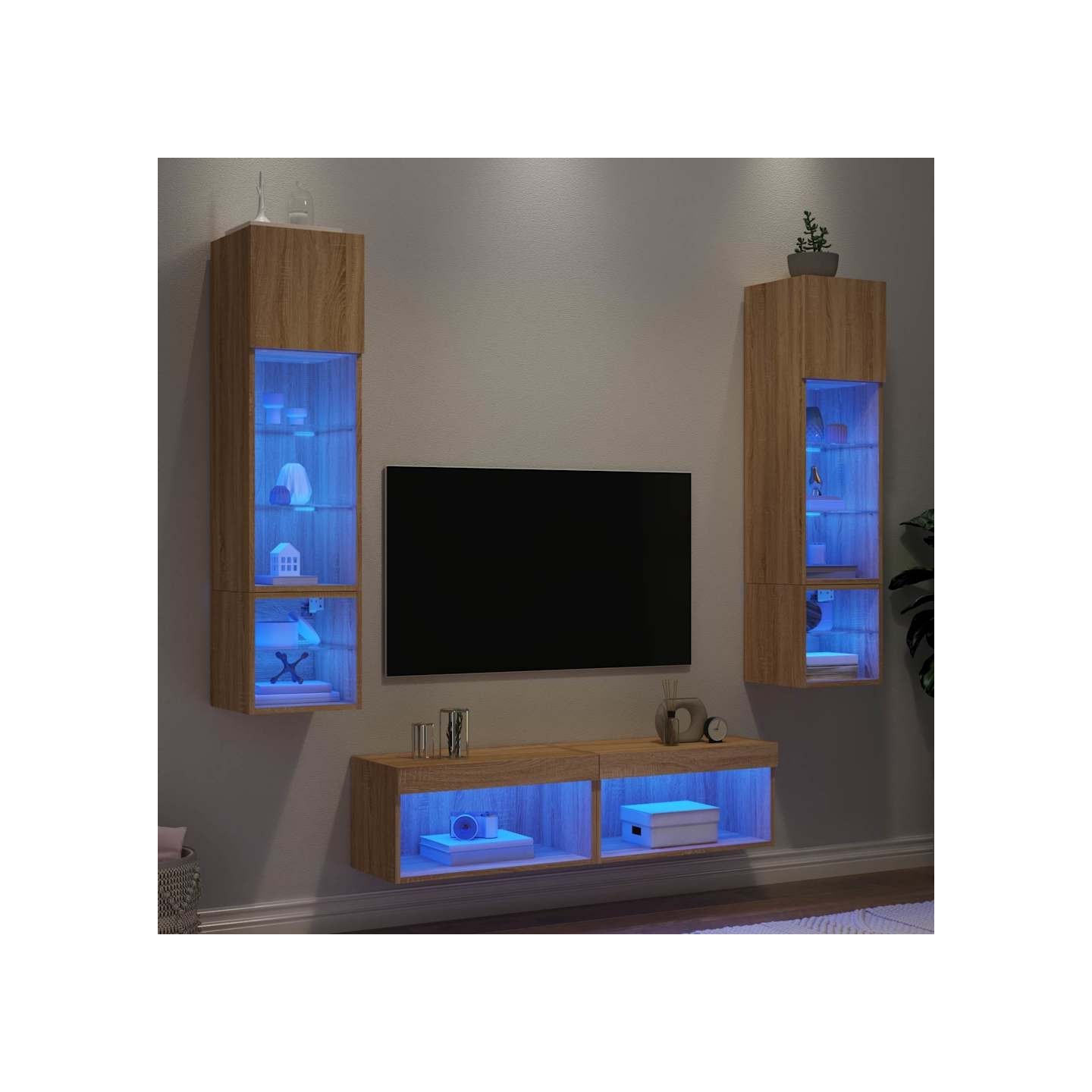 Unités murales TV avec LED 6 pcs chêne sonoma bois d'ingénierie