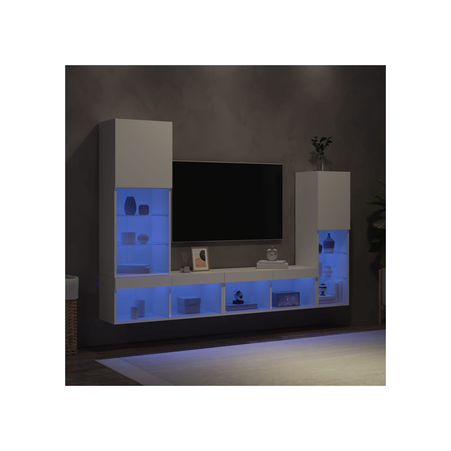 Unités murales TV avec LED 4 pcs blanc bois d'ingénierie