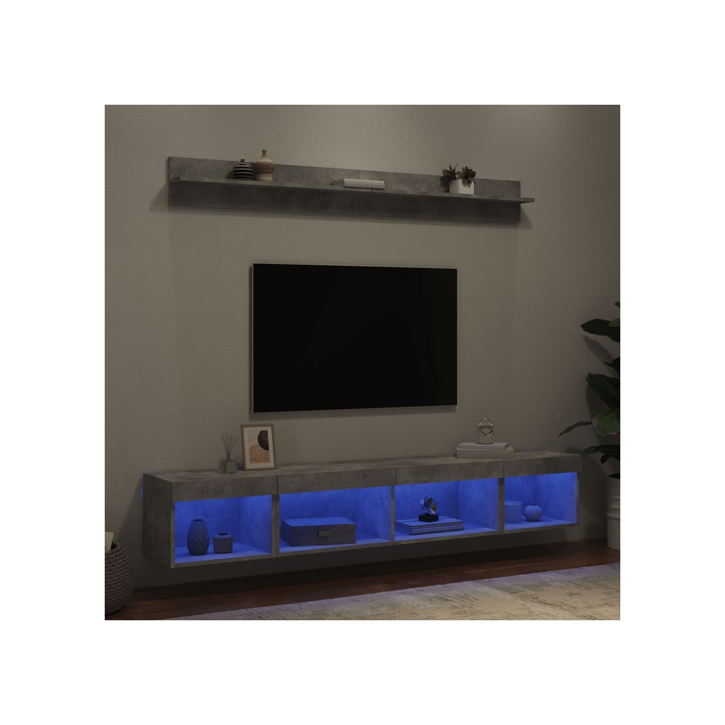 Unités murales TV avec LED 5 pcs gris béton bois d'ingénierie
