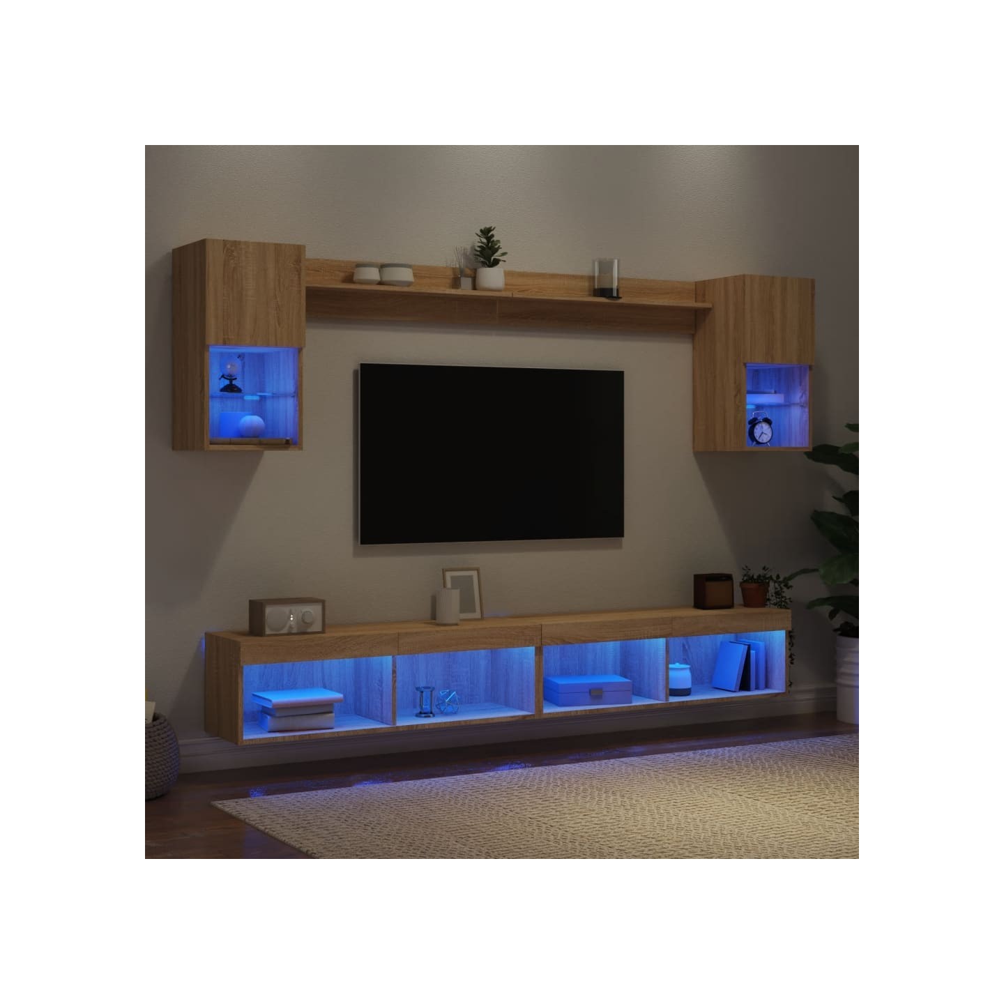 Unités murales TV avec LED 6 pcs chêne sonoma bois d'ingénierie