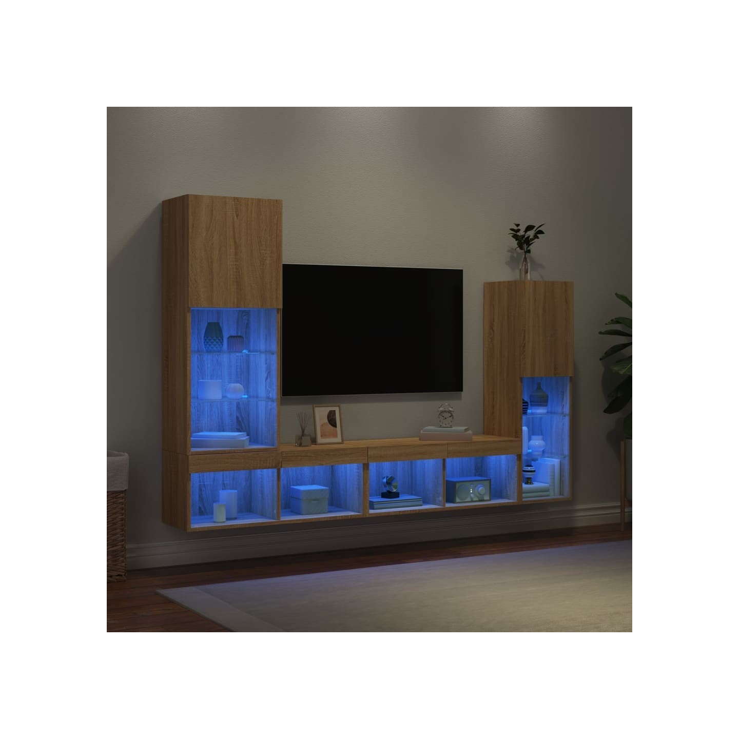 Unités murales TV avec LED 4 pcs chêne sonoma bois d'ingénierie